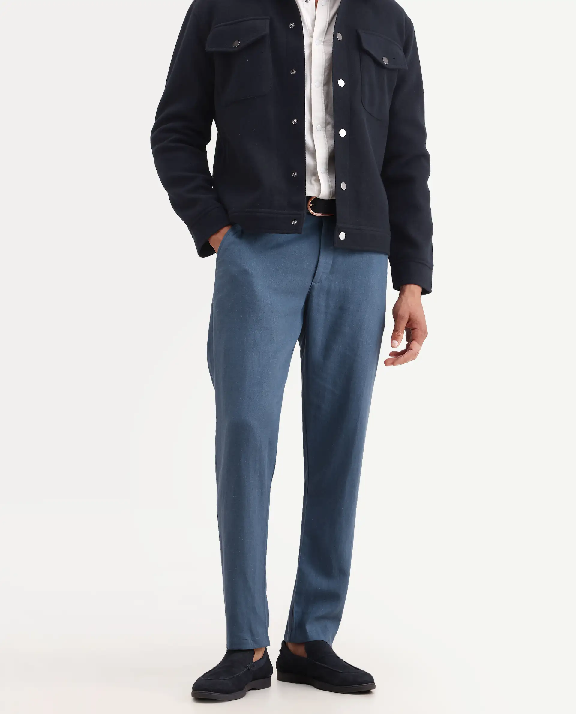 Rare Rabbit Men's Jomo-Ss26 Blue Linen Blend Fabric Regular Fit Plain Trouser - Image 2