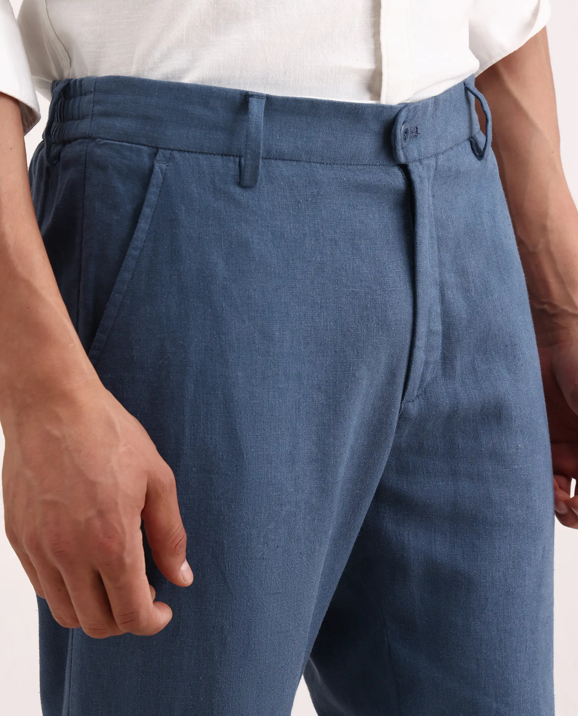Rare Rabbit Men's Jomo-Ss26 Blue Linen Blend Fabric Regular Fit Plain Trouser - Image 3