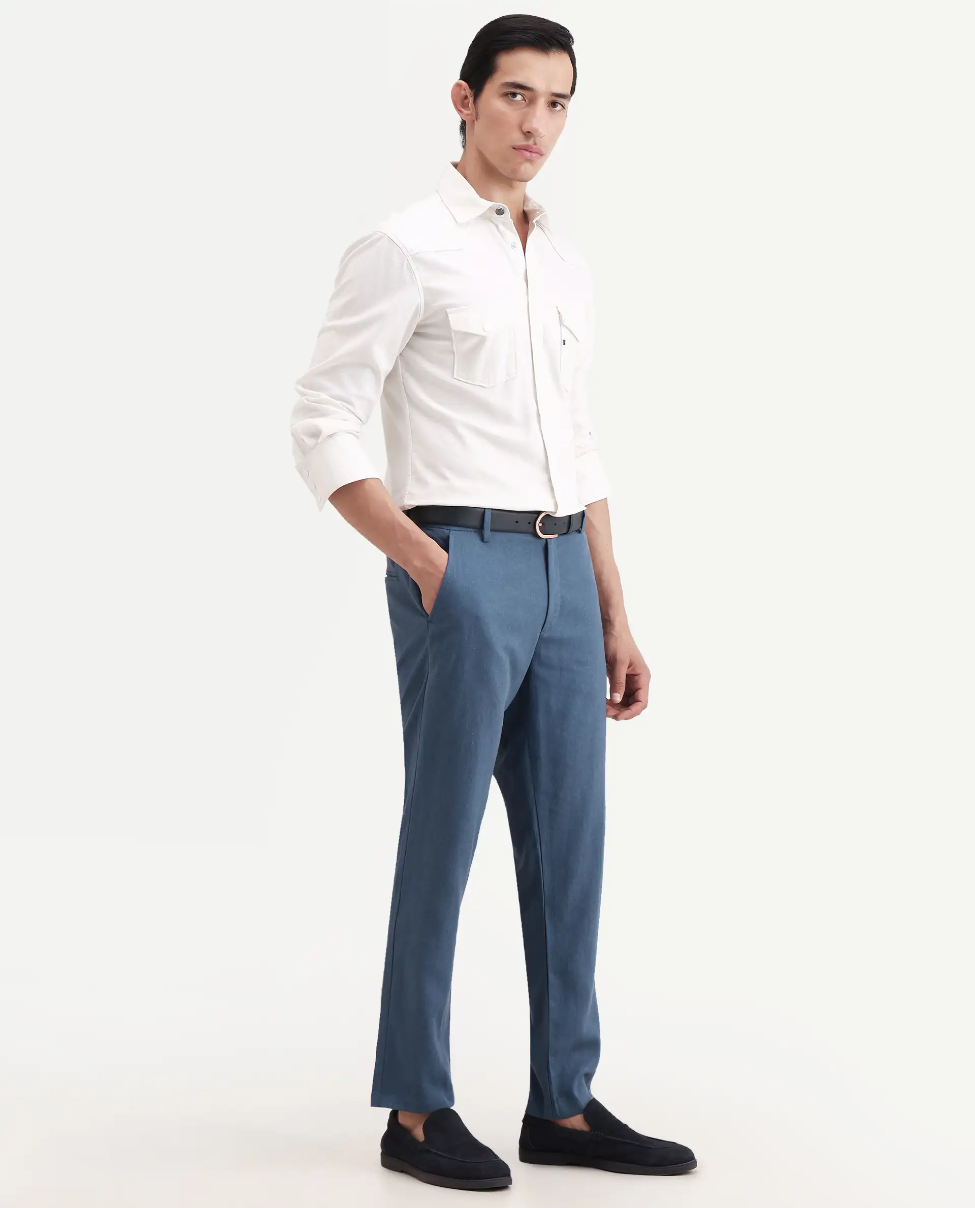 Rare Rabbit Men's Jomo-Ss26 Blue Linen Blend Fabric Regular Fit Plain Trouser - Image 5