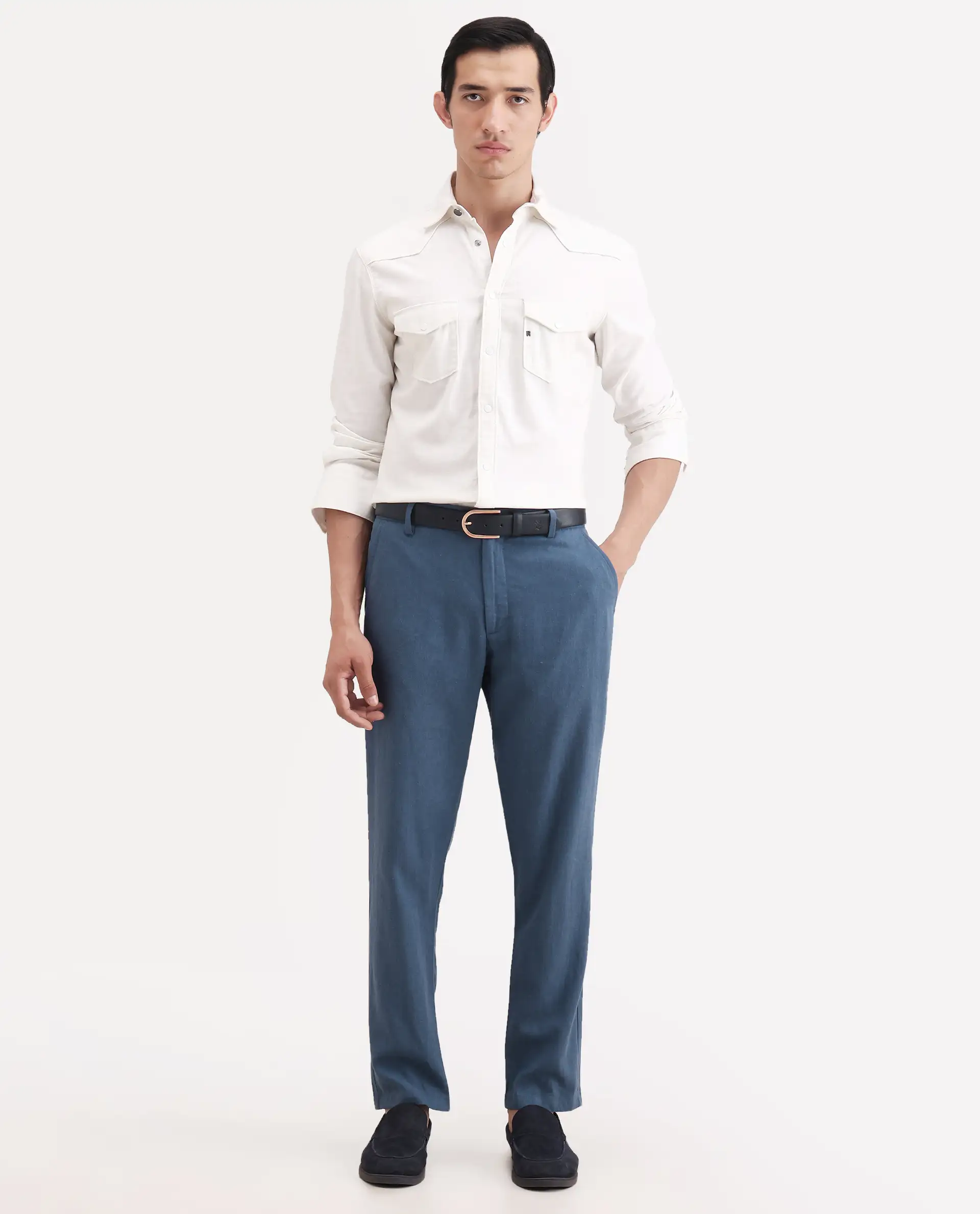 Rare Rabbit Men's Jomo-Ss26 Blue Linen Blend Fabric Regular Fit Plain Trouser - Image 6