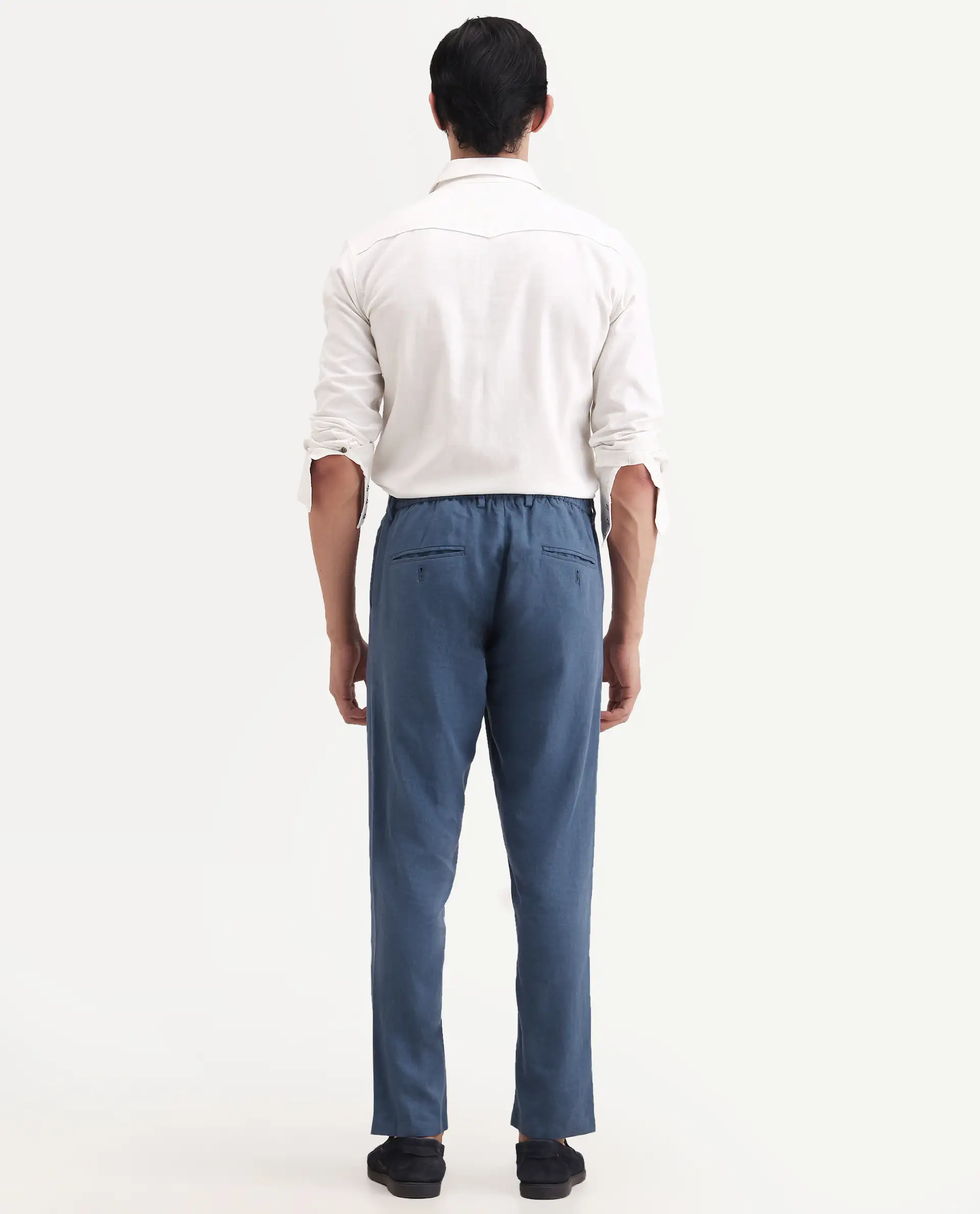 Rare Rabbit Men's Jomo-Ss26 Blue Linen Blend Fabric Regular Fit Plain Trouser - Image 7