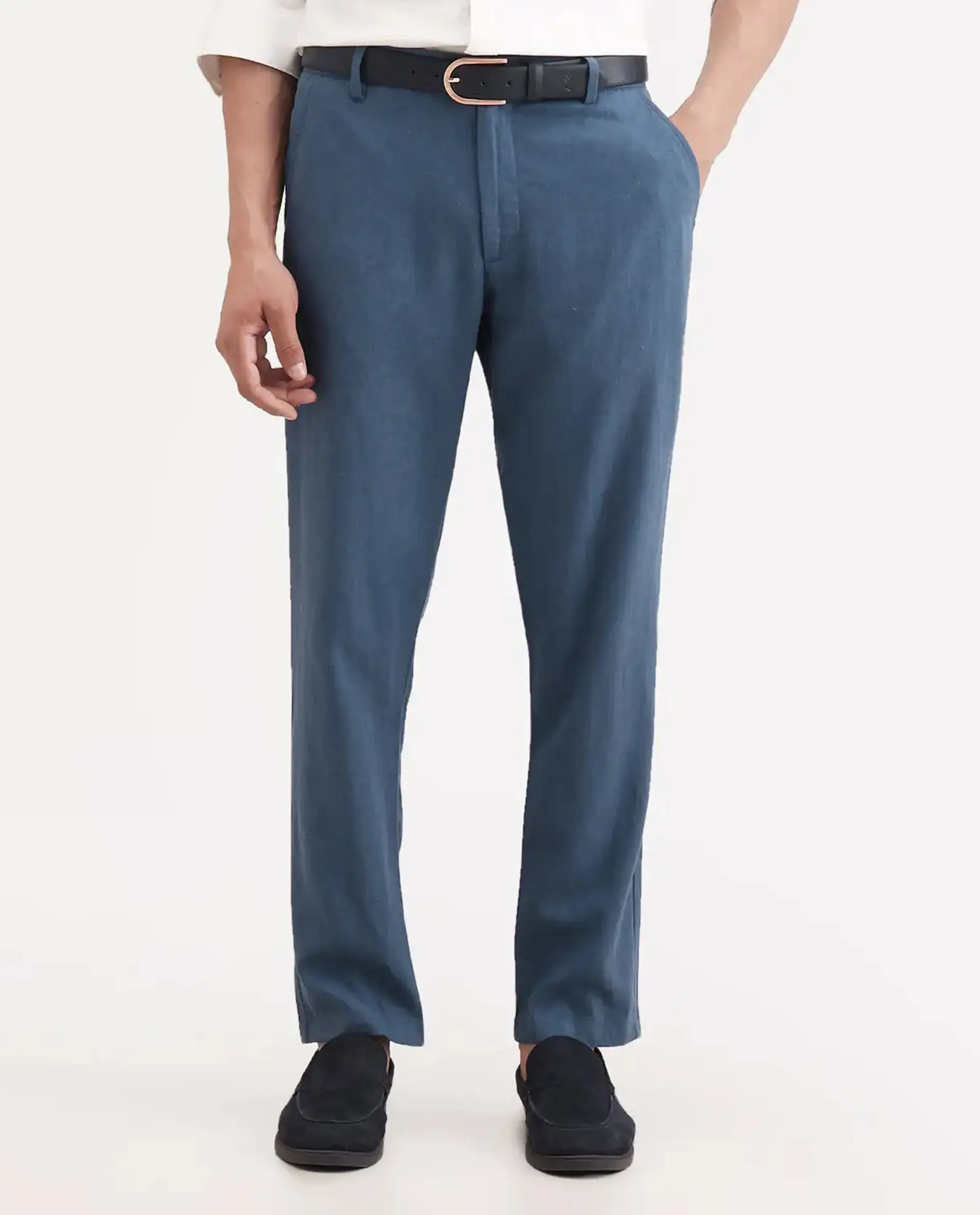Rare Rabbit Men's Jomo-Ss26 Blue Linen Blend Fabric Regular Fit Plain Trouser - Image 8