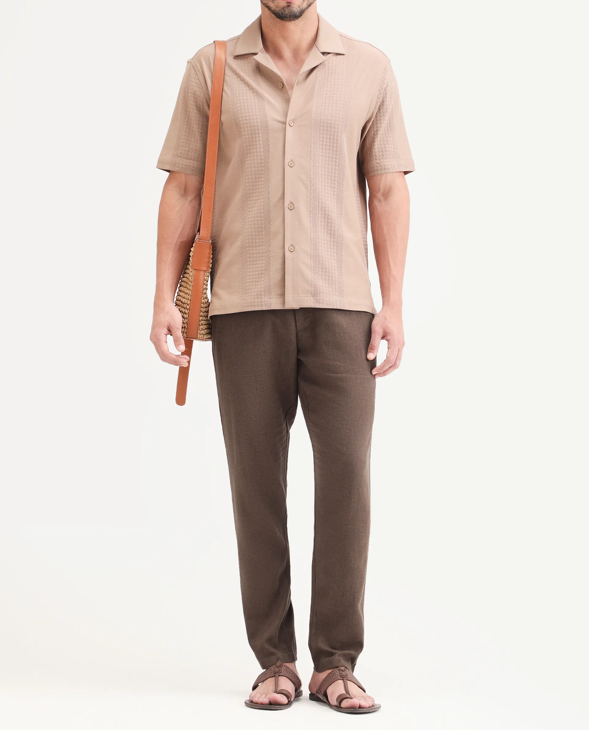Rare Rabbit Men's Jomo-Ss26 Brown Linen Blend Fabric Regular Fit Plain Trouser - Image 2