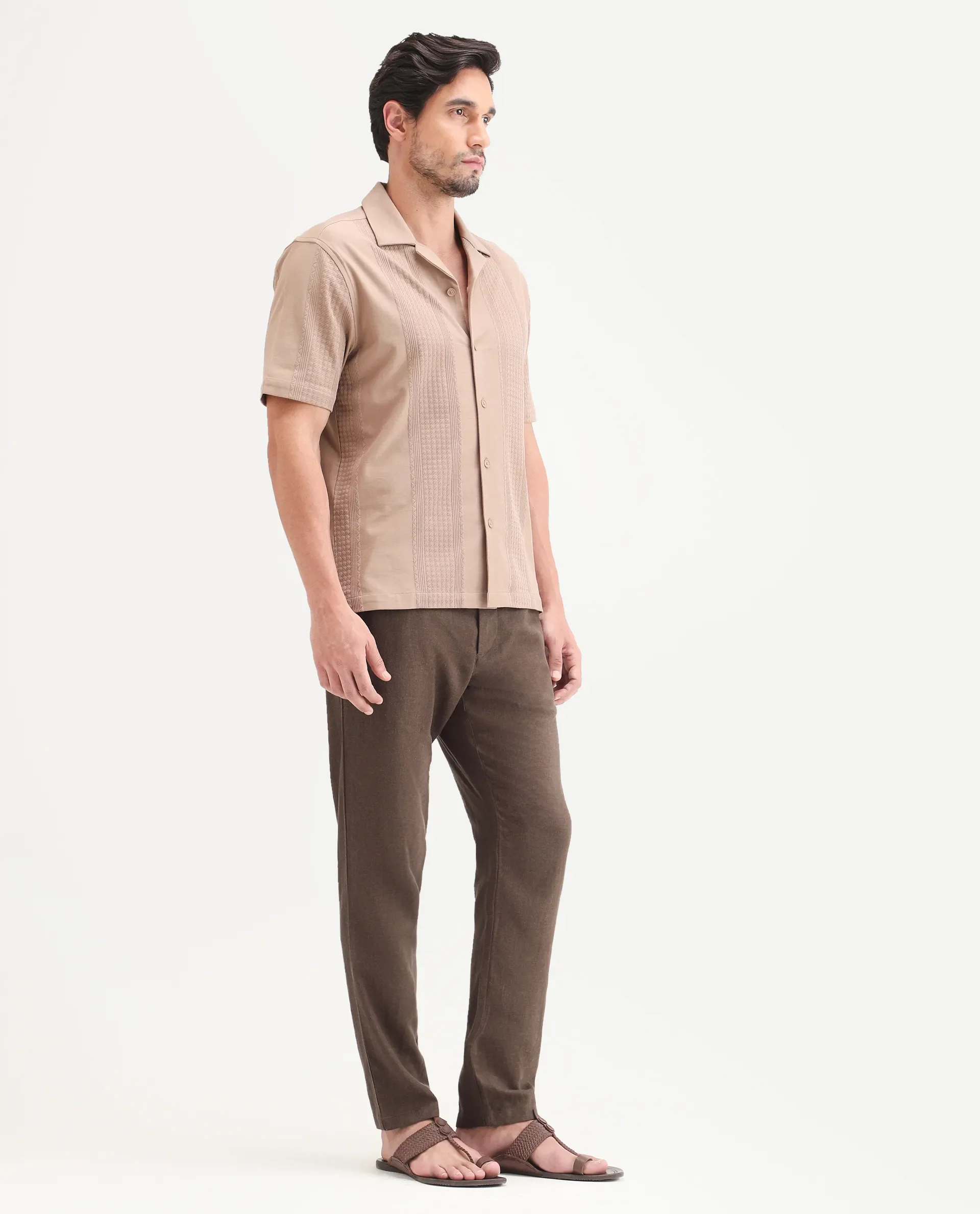 Rare Rabbit Men's Jomo-Ss26 Brown Linen Blend Fabric Regular Fit Plain Trouser - Image 6