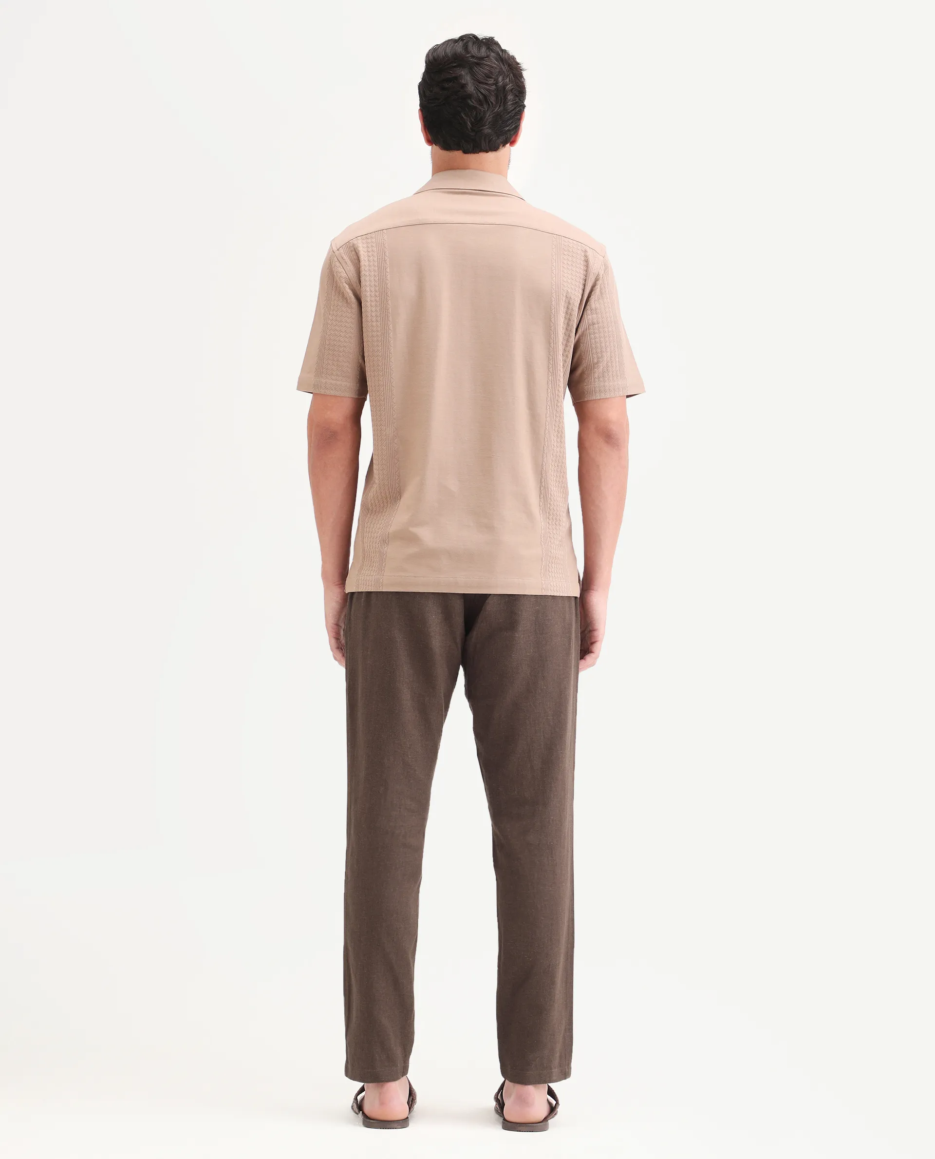 Rare Rabbit Men's Jomo-Ss26 Brown Linen Blend Fabric Regular Fit Plain Trouser - Image 8