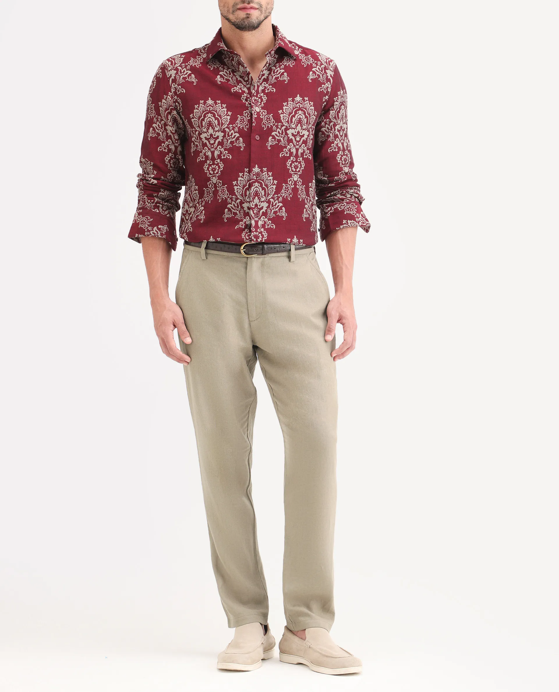 Rare Rabbit Men's Jomo-Ss26 Khaki Linen Blend Fabric Regular Fit Plain Trouser - Image 2