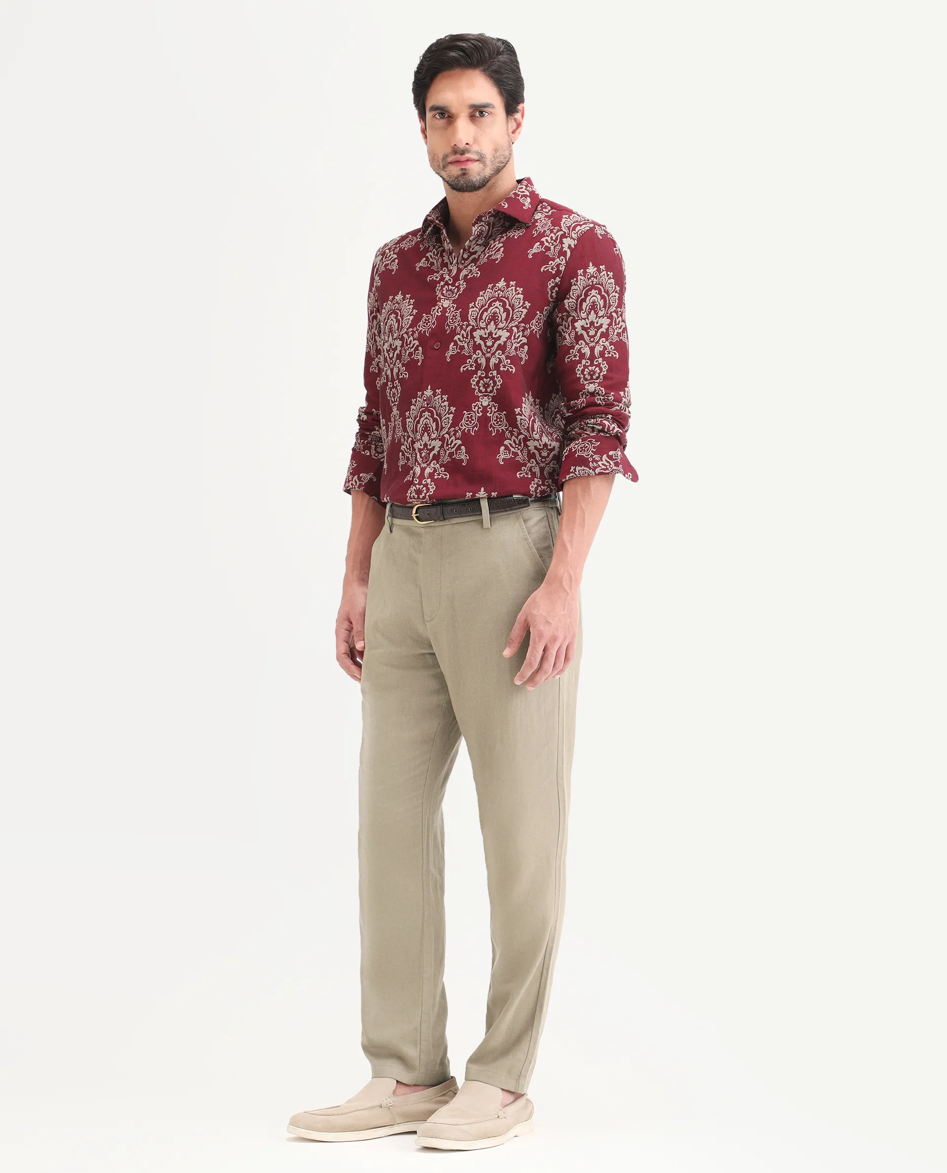 Rare Rabbit Men's Jomo-Ss26 Khaki Linen Blend Fabric Regular Fit Plain Trouser - Image 4