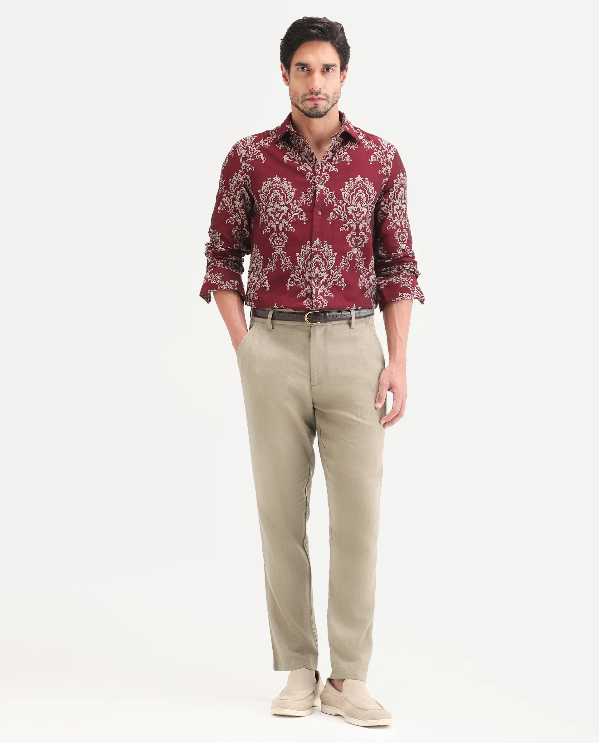 Rare Rabbit Men's Jomo-Ss26 Khaki Linen Blend Fabric Regular Fit Plain Trouser - Image 5