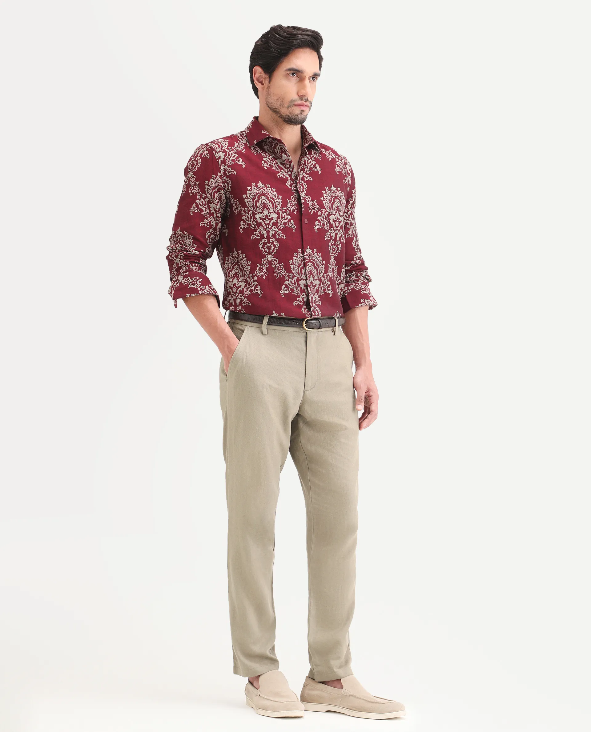 Rare Rabbit Men's Jomo-Ss26 Khaki Linen Blend Fabric Regular Fit Plain Trouser - Image 7