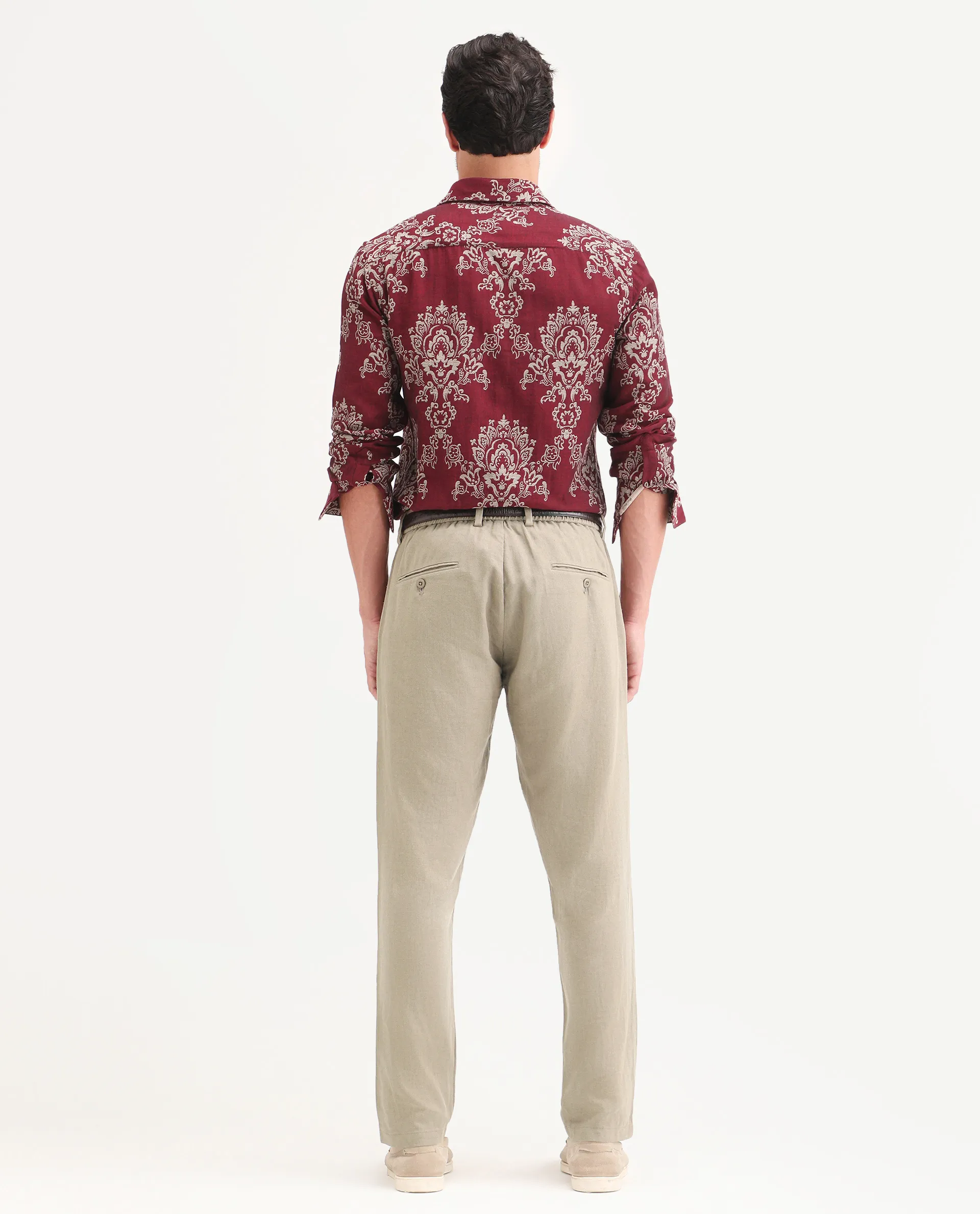 Rare Rabbit Men's Jomo-Ss26 Khaki Linen Blend Fabric Regular Fit Plain Trouser - Image 8