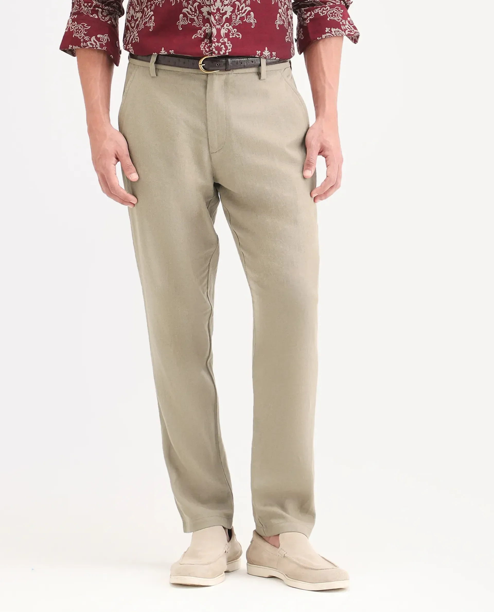 Rare Rabbit Men's Jomo-Ss26 Khaki Linen Blend Fabric Regular Fit Plain Trouser - Image 9