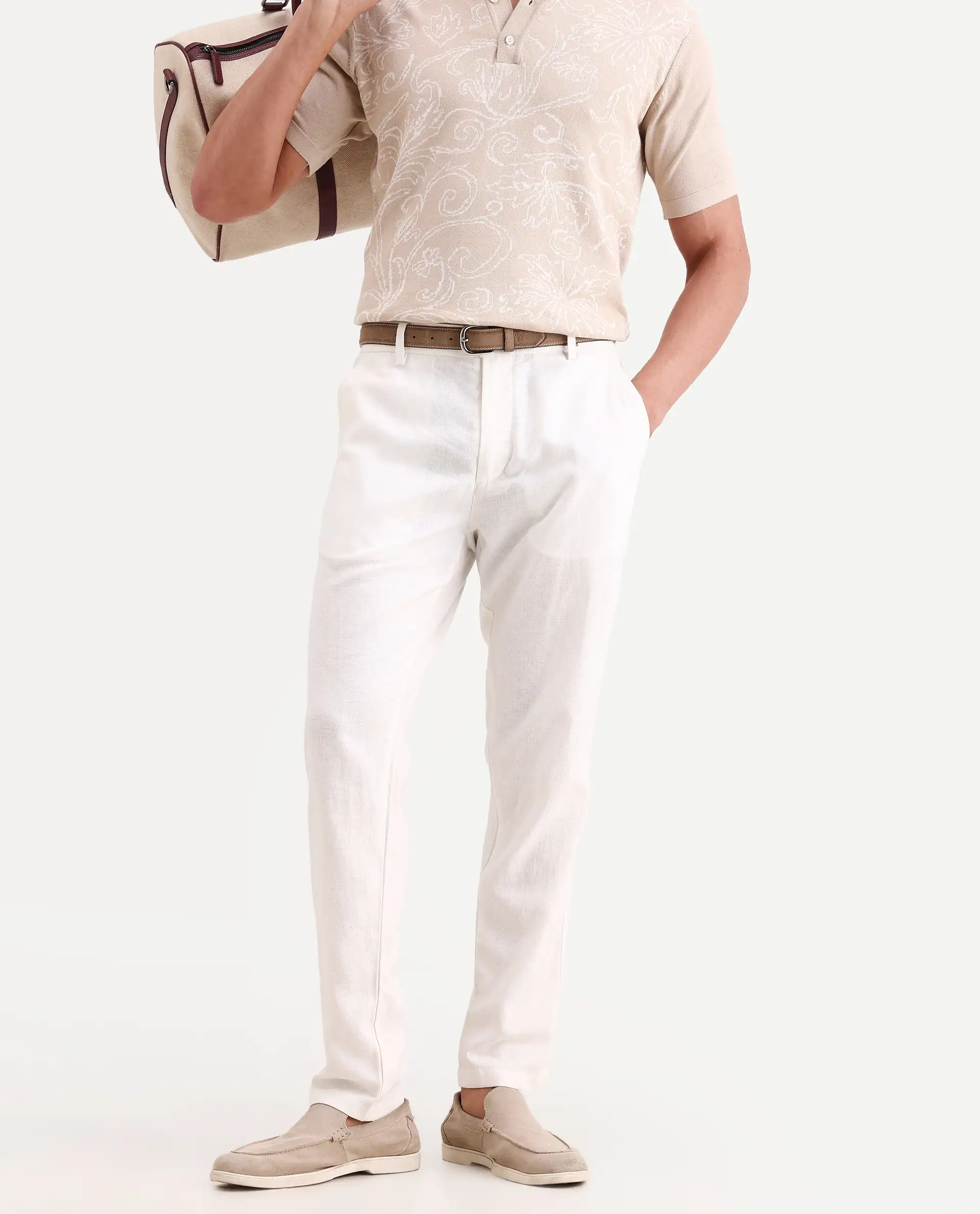Rare Rabbit Men's Jomo-Ss26 Off White Linen Blend Fabric Regular Fit Plain Trouser - Image 2