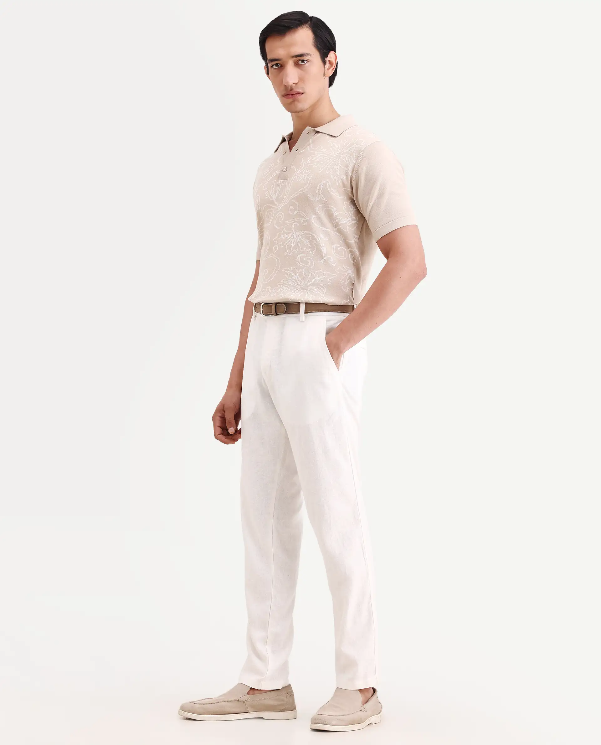 Rare Rabbit Men's Jomo-Ss26 Off White Linen Blend Fabric Regular Fit Plain Trouser - Image 4