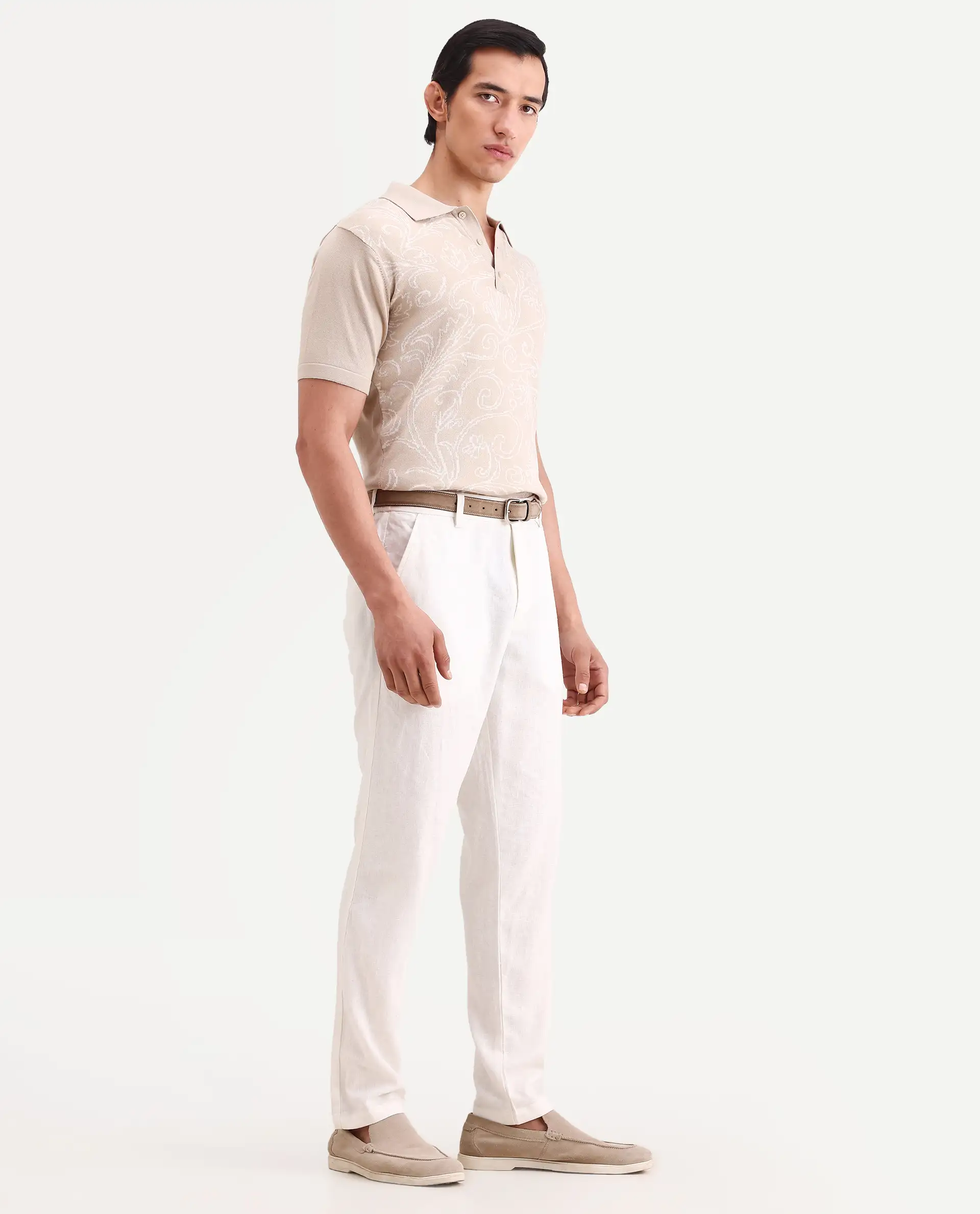 Rare Rabbit Men's Jomo-Ss26 Off White Linen Blend Fabric Regular Fit Plain Trouser - Image 5