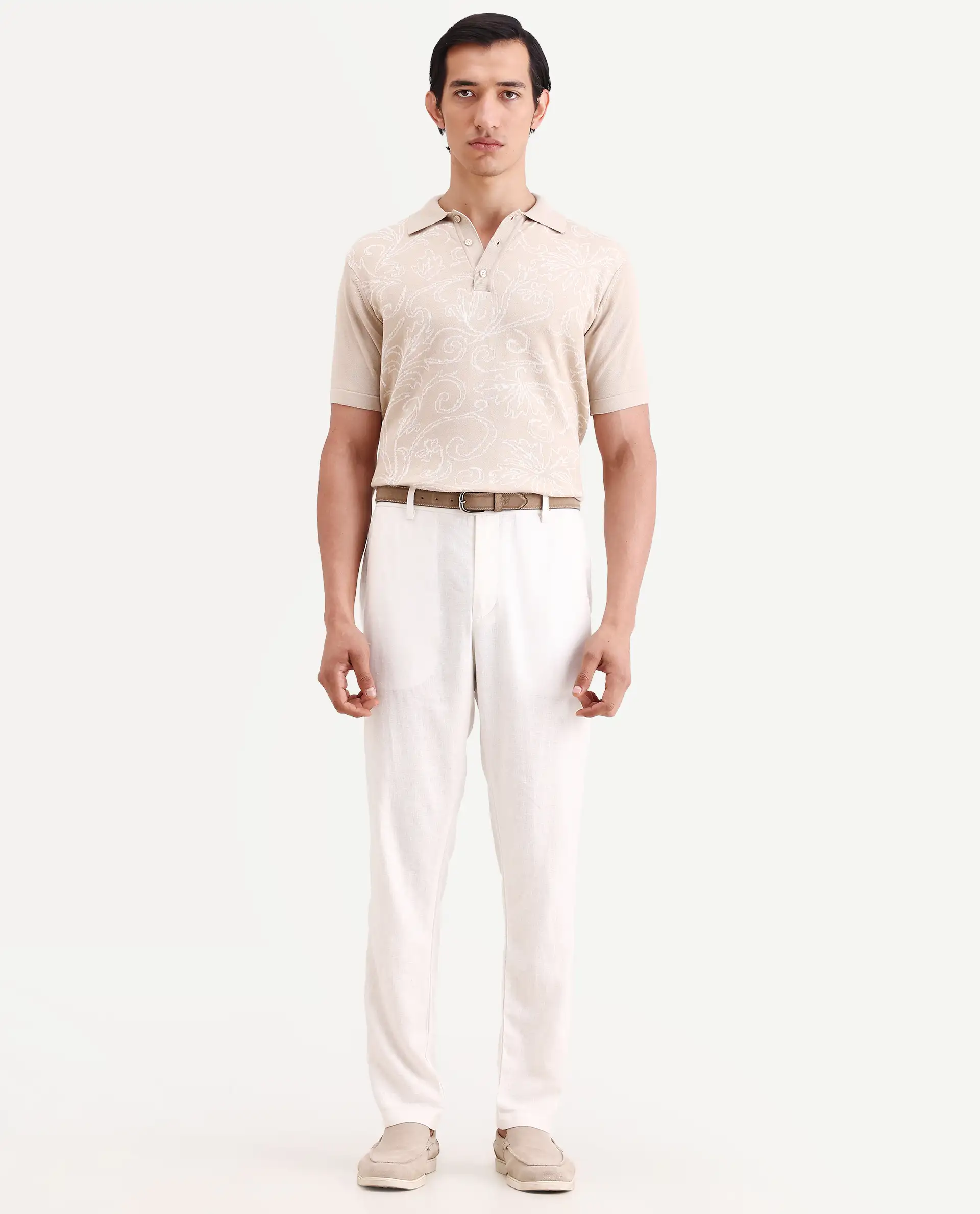 Rare Rabbit Men's Jomo-Ss26 Off White Linen Blend Fabric Regular Fit Plain Trouser - Image 6