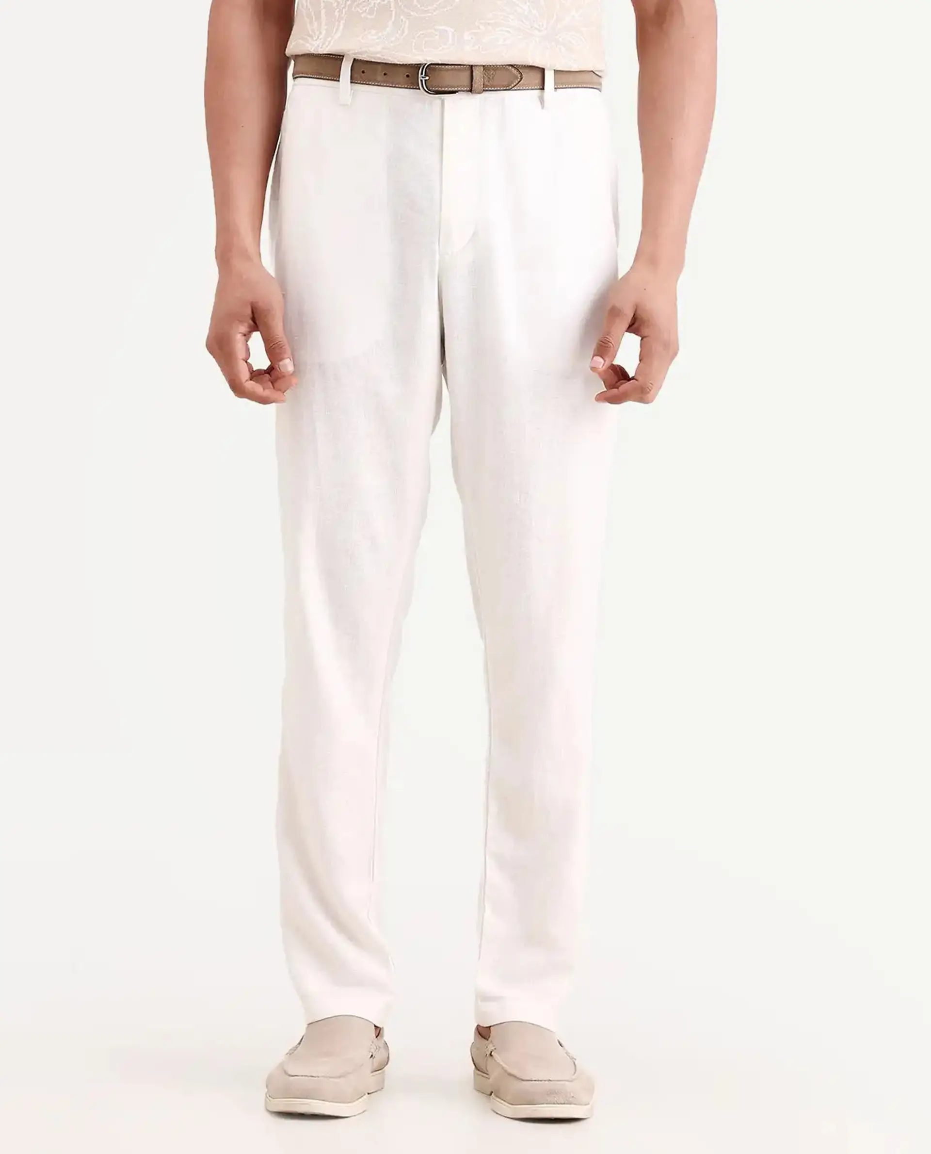 Rare Rabbit Men's Jomo-Ss26 Off White Linen Blend Fabric Regular Fit Plain Trouser - Image 8