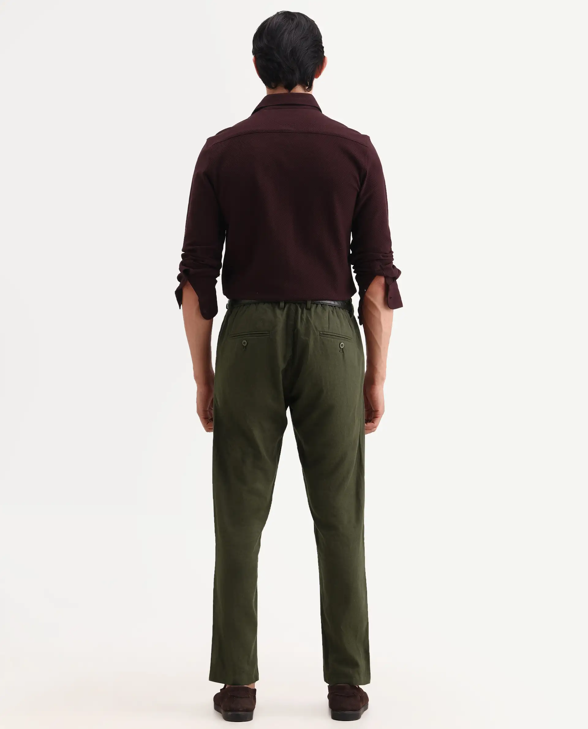 Rare Rabbit Men's Jomo-Ss26 Olive Linen Blend Fabric Regular Fit Plain Trouser - Image 7