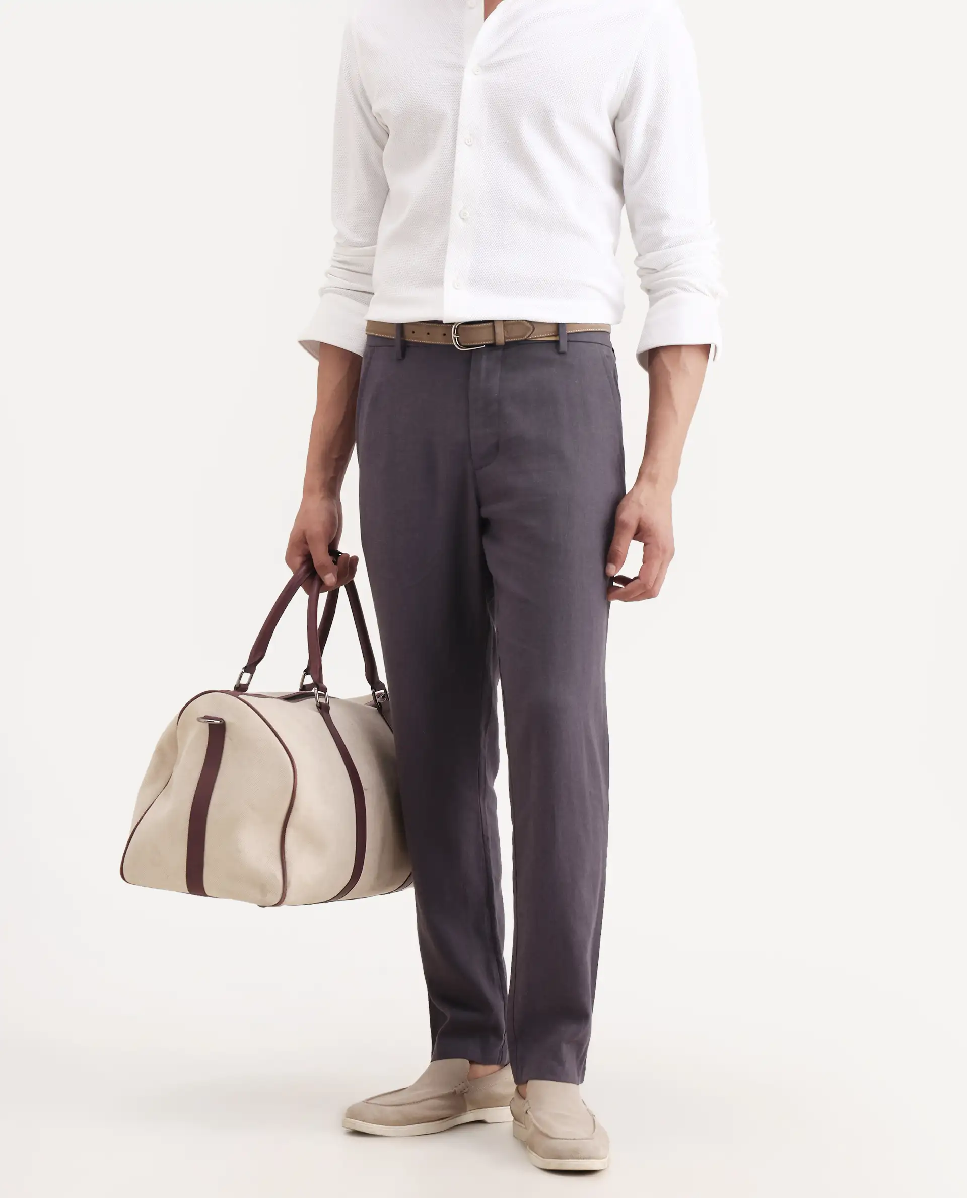 Rare Rabbit Men's Jomo-Ss26 Purple Linen Blend Fabric Regular Fit Plain Trouser - Image 2