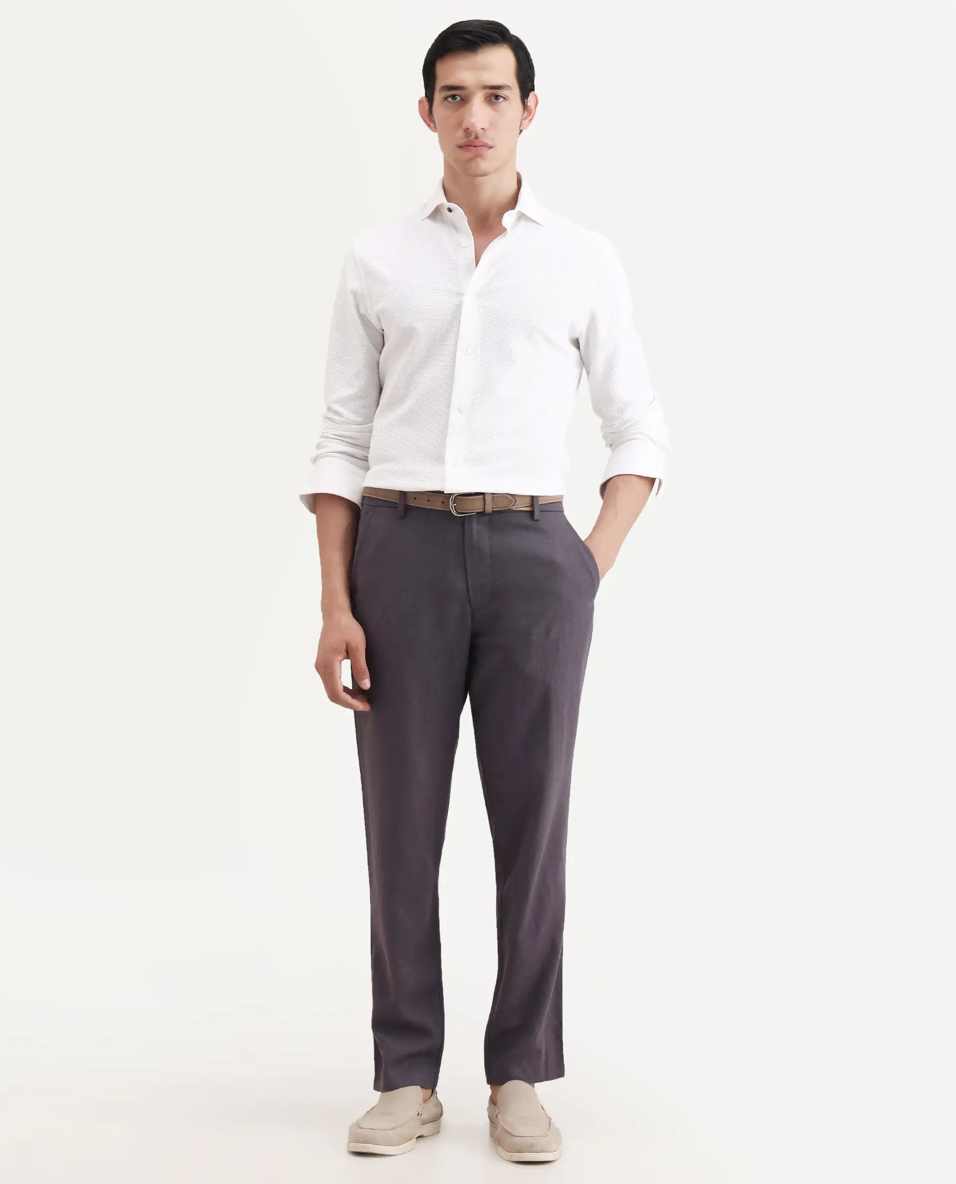 Rare Rabbit Men's Jomo-Ss26 Purple Linen Blend Fabric Regular Fit Plain Trouser - Image 5