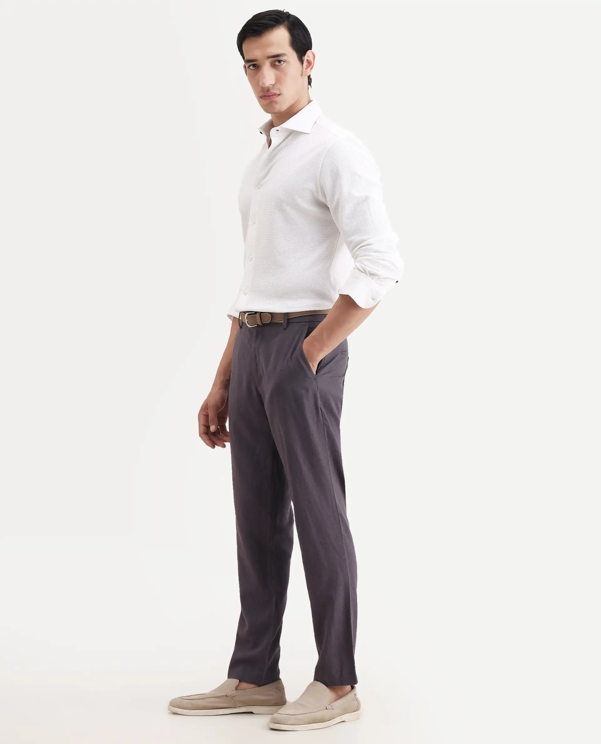 Rare Rabbit Men's Jomo-Ss26 Purple Linen Blend Fabric Regular Fit Plain Trouser - Image 6