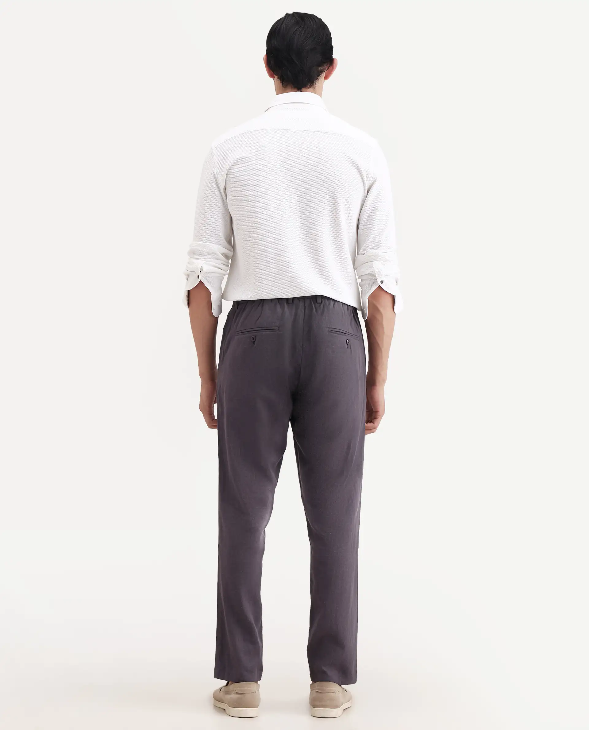 Rare Rabbit Men's Jomo-Ss26 Purple Linen Blend Fabric Regular Fit Plain Trouser - Image 7