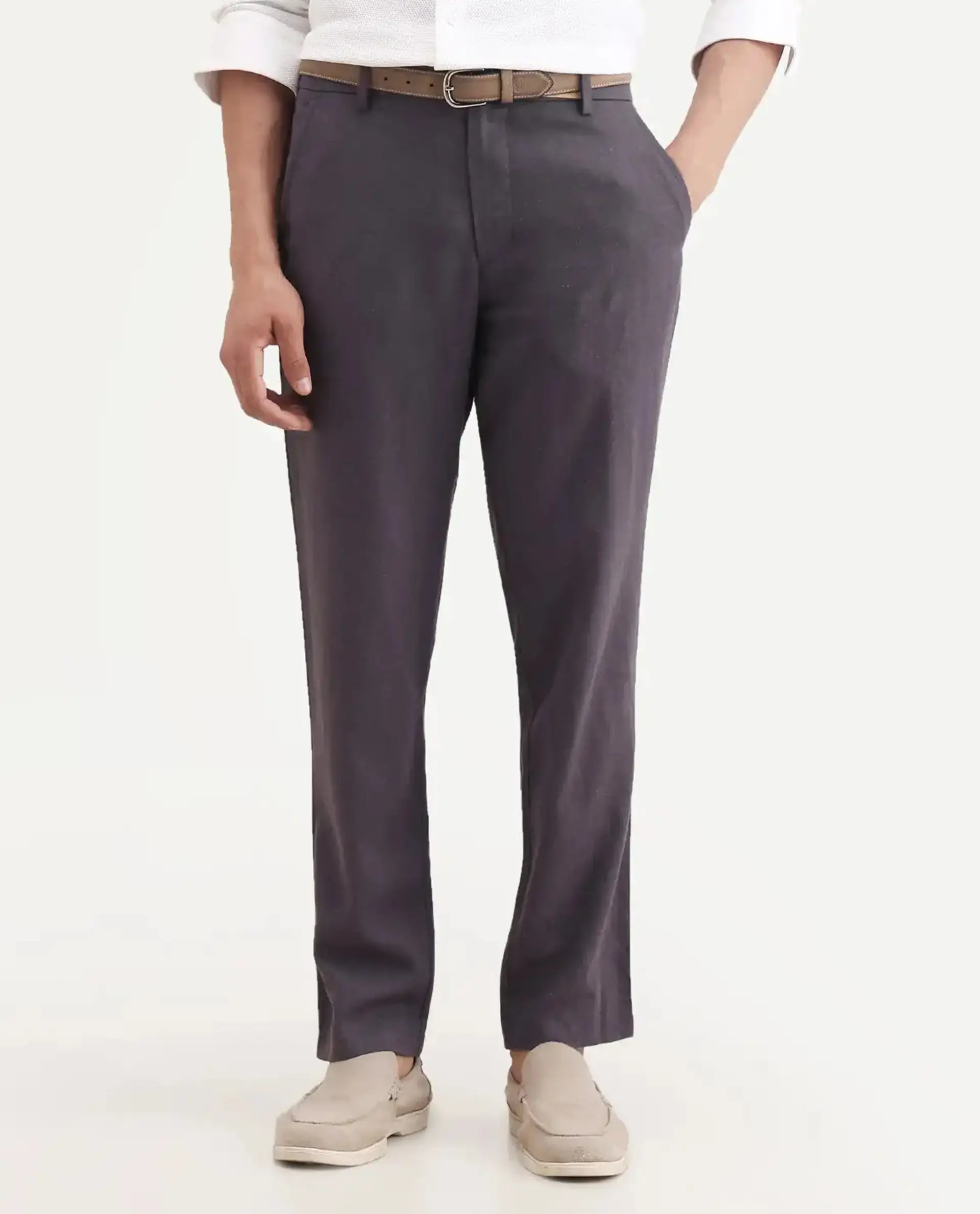 Rare Rabbit Men's Jomo-Ss26 Purple Linen Blend Fabric Regular Fit Plain Trouser - Image 8