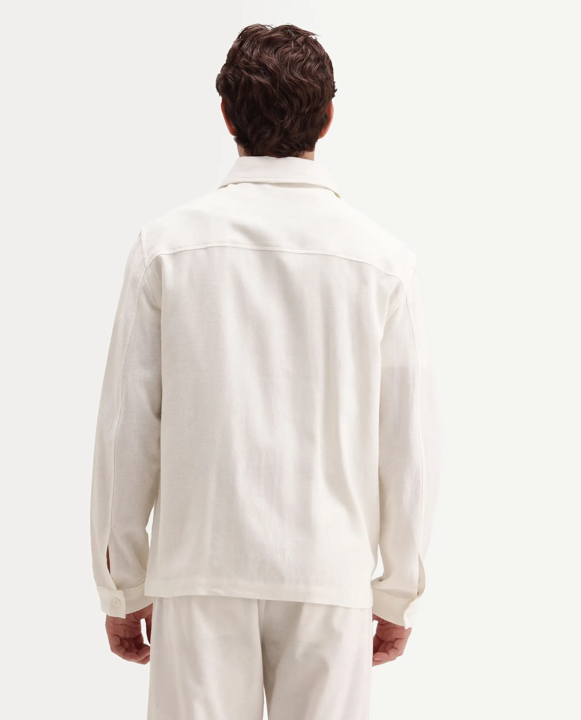 Rare Rabbit Men's Jomo-T-26 Off White Linen Blend Spread Collar Zipper Regular Plain Shacket - Image 7