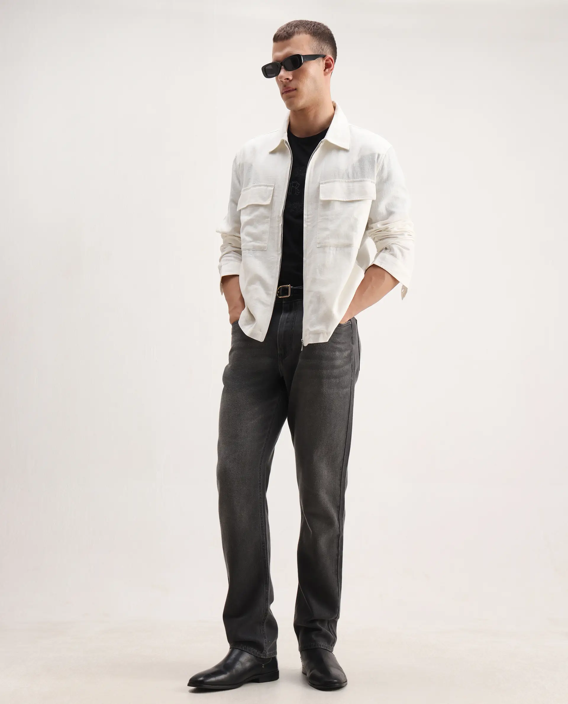 Rare Rabbit Men's Jomo-T White Linen Blend Plain Relaxed Fit Full Sleeve Collared Shaket - Image 2