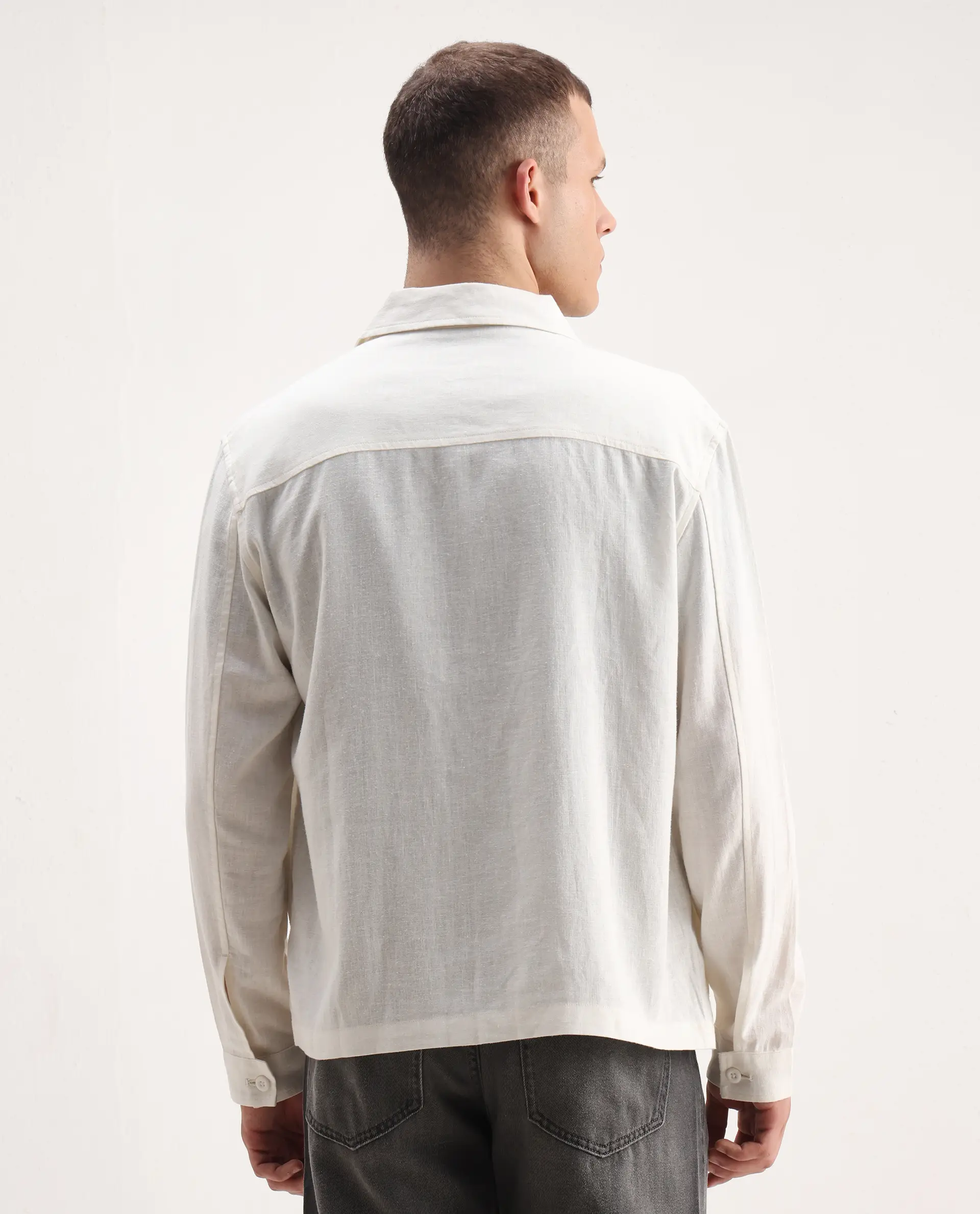 Rare Rabbit Men's Jomo-T White Linen Blend Plain Relaxed Fit Full Sleeve Collared Shaket - Image 7