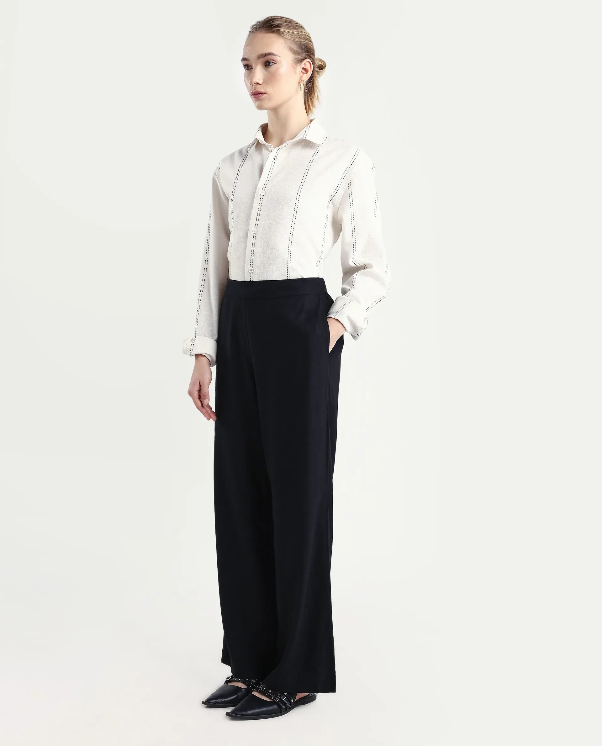 Rareism Women's Jomow-B Black Linen Blend Regular Fit Trouser - Image 5