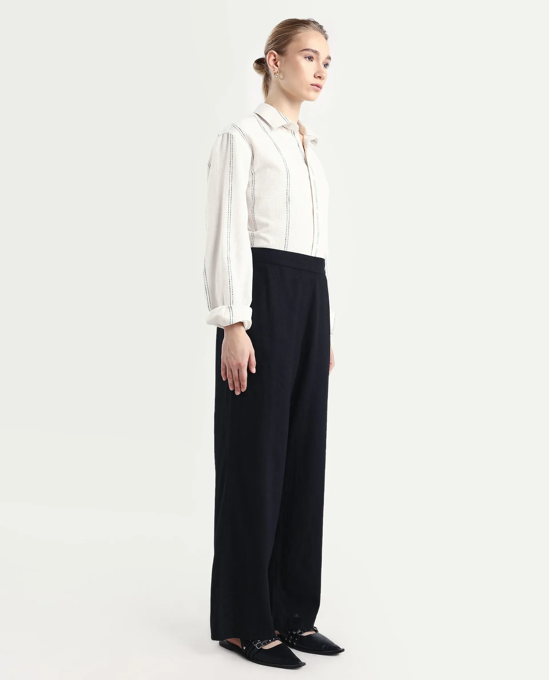 Rareism Women's Jomow-B Black Linen Blend Regular Fit Trouser - Image 6