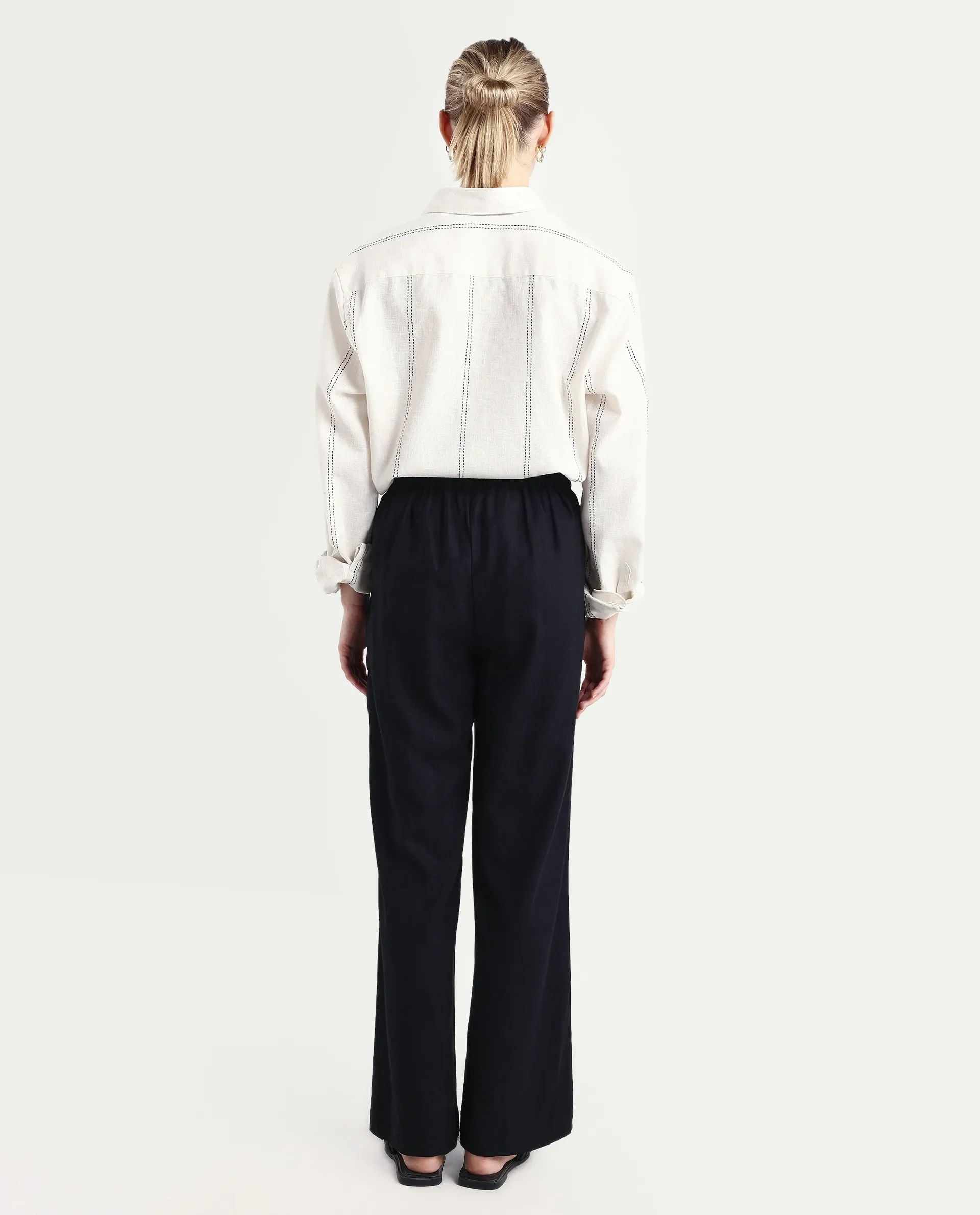 Rareism Women's Jomow-B Black Linen Blend Regular Fit Trouser - Image 7