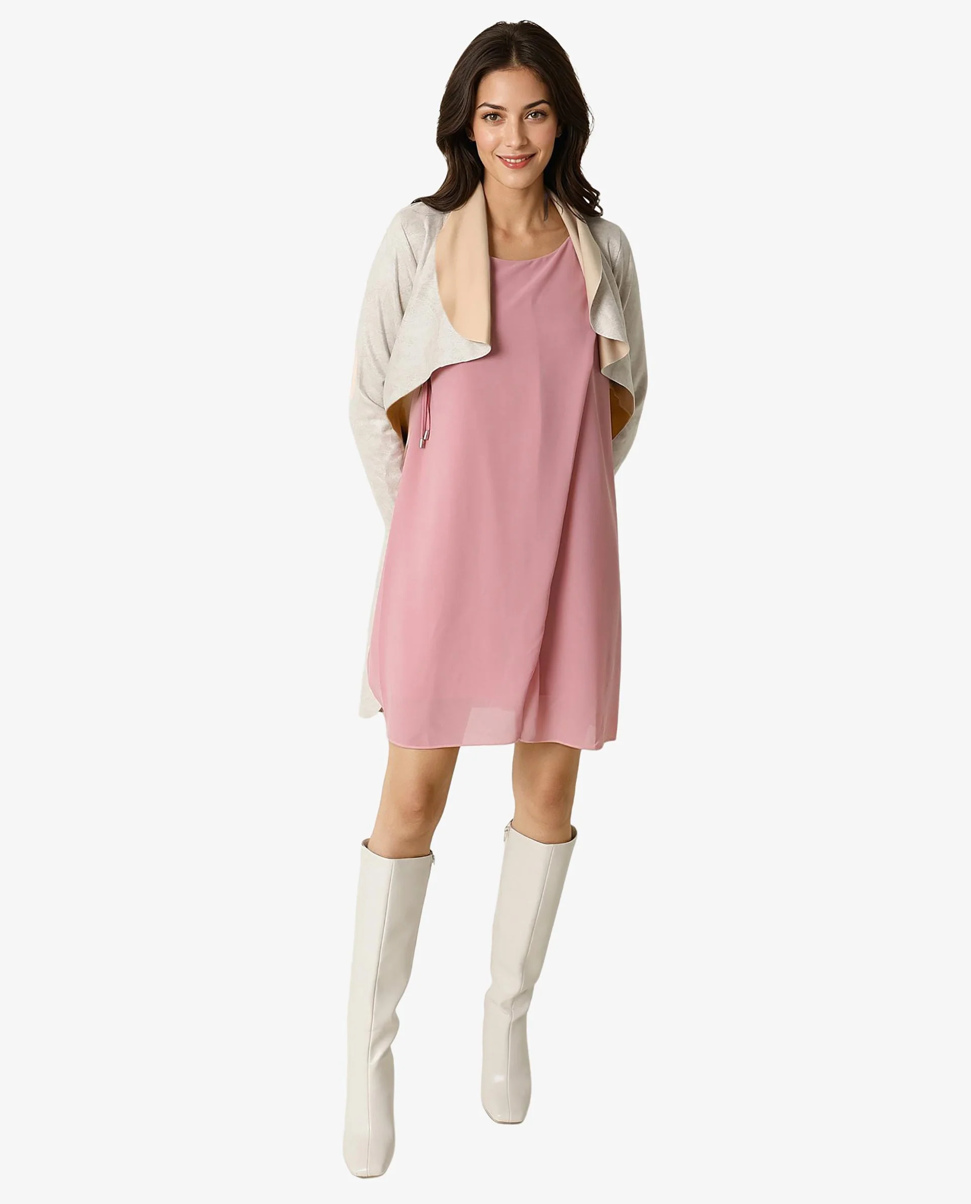 Rareism Women's Jonas Pink Boat Neck Plain Sleeveless Knee Length Regular Fit Dress - Image 2