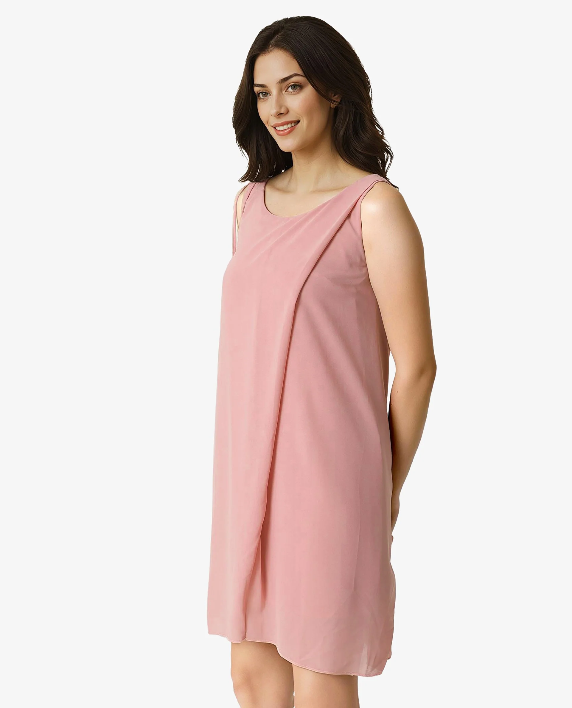 Rareism Women's Jonas Pink Boat Neck Plain Sleeveless Knee Length Regular Fit Dress - Image 4