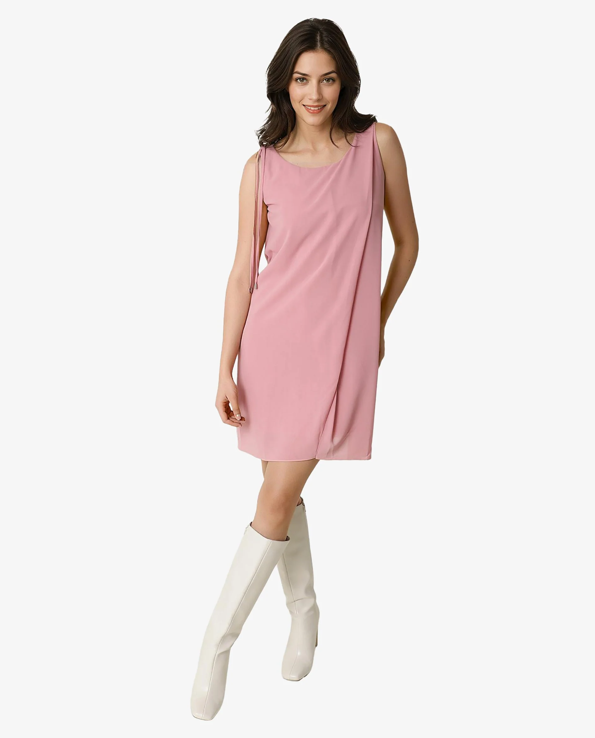 Rareism Women's Jonas Pink Boat Neck Plain Sleeveless Knee Length Regular Fit Dress - Image 5
