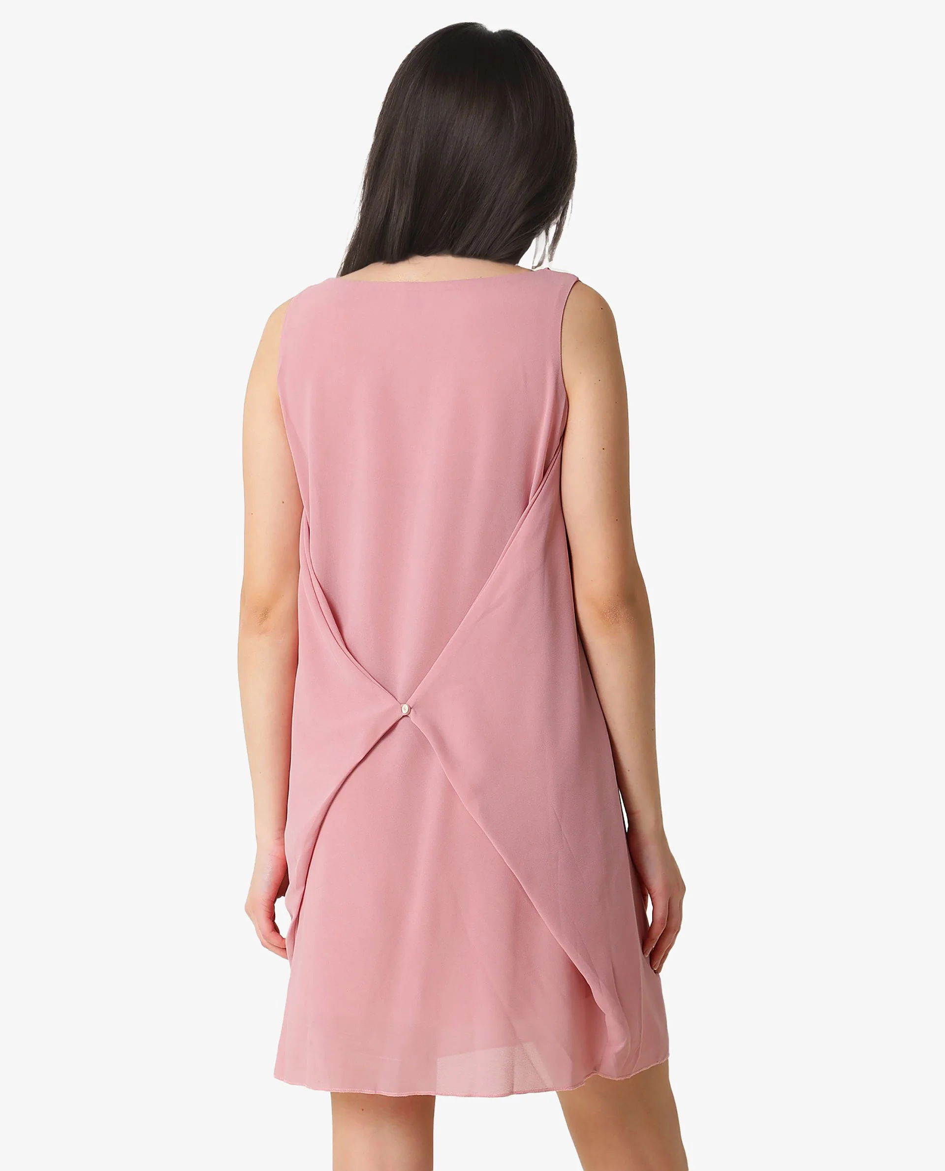 Rareism Women's Jonas Pink Boat Neck Plain Sleeveless Knee Length Regular Fit Dress - Image 7