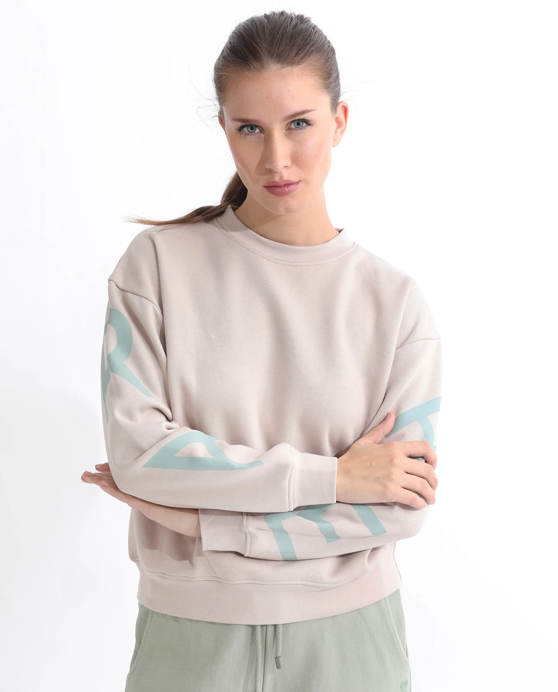 Rareism Women's Joni Beige Polyester Blend Crew Neck Graphic Print Regular Fit Sweatshirt - Image 10