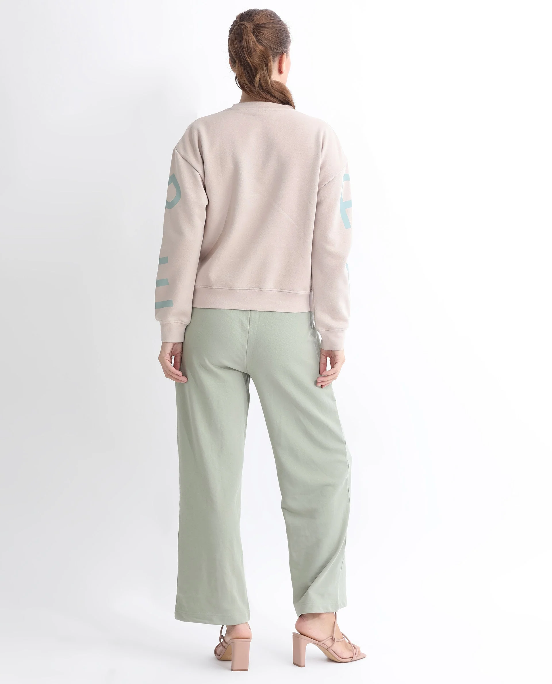 Rareism Women's Joni Beige Polyester Blend Crew Neck Graphic Print Regular Fit Sweatshirt - Image 12