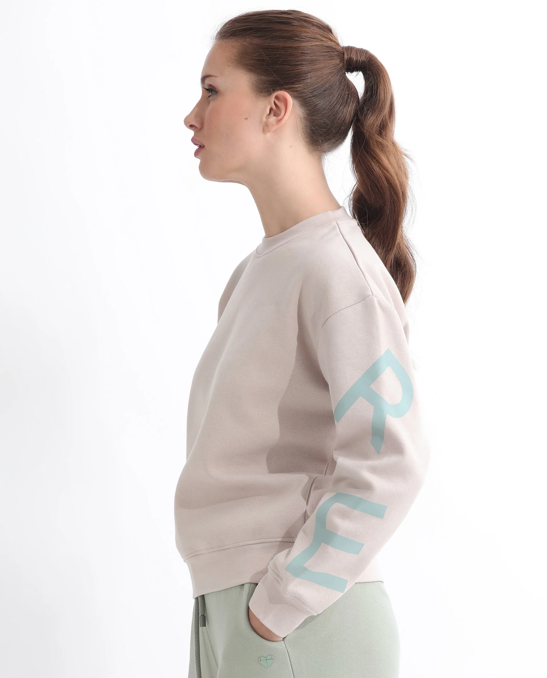 Rareism Women's Joni Beige Polyester Blend Crew Neck Graphic Print Regular Fit Sweatshirt - Image 5