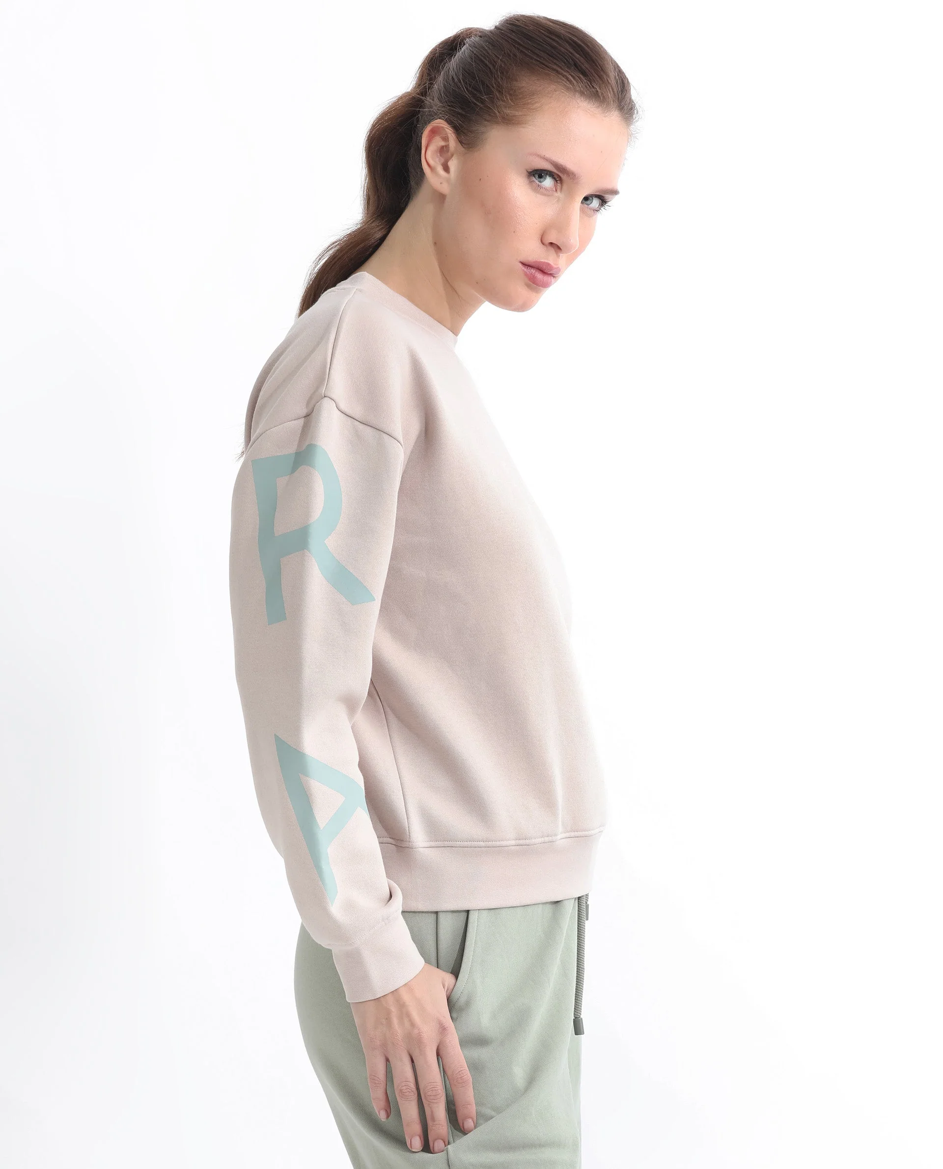 Rareism Women's Joni Beige Polyester Blend Crew Neck Graphic Print Regular Fit Sweatshirt - Image 6