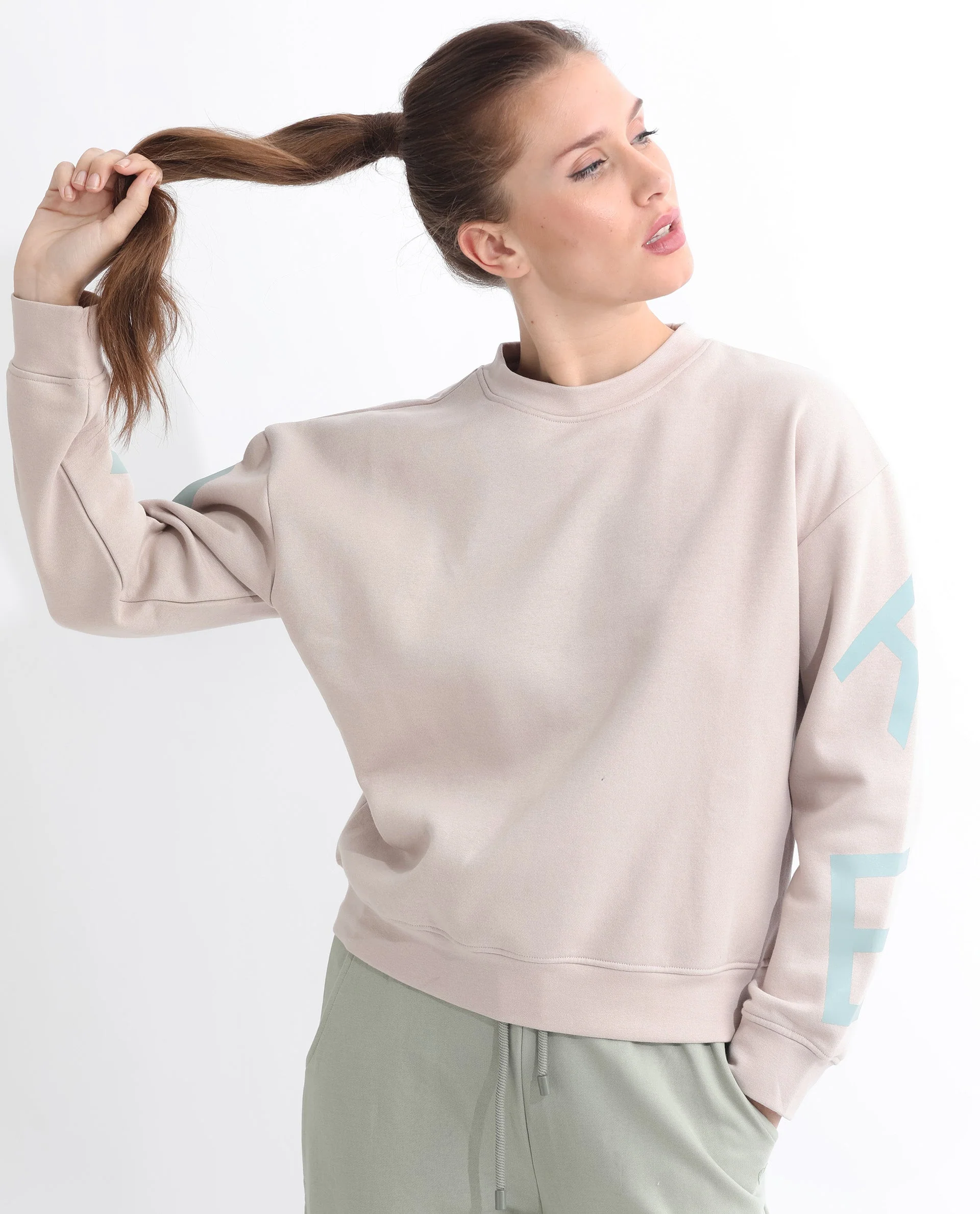 Rareism Women's Joni Beige Polyester Blend Crew Neck Graphic Print Regular Fit Sweatshirt - Image 9