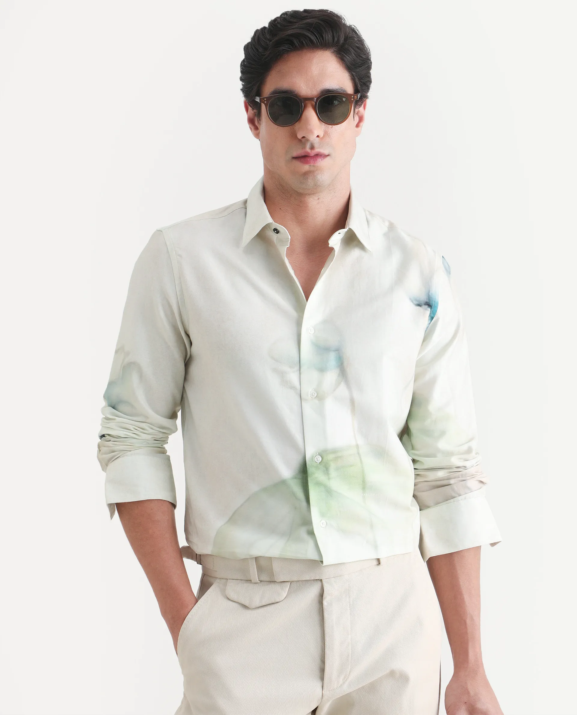 Rare Rabbit Men's Jono Off White Cotton Full Sleeve Spread Collar Regular Fit Floral Print Shirt