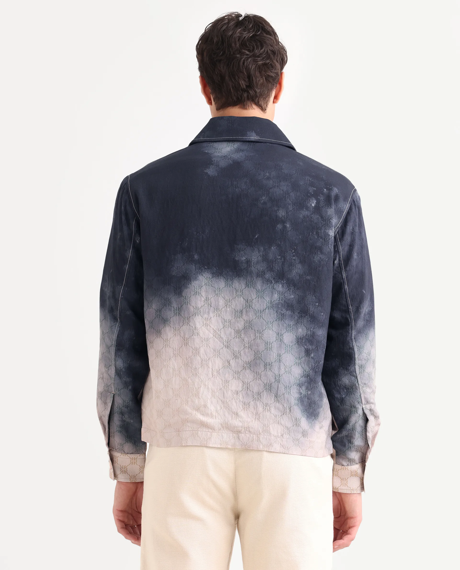 Rare Rabbit Men's Jopy Navy Viscose Blend Fabric Spread Collar Regular Fit Ombre Print Jacket - Image 7