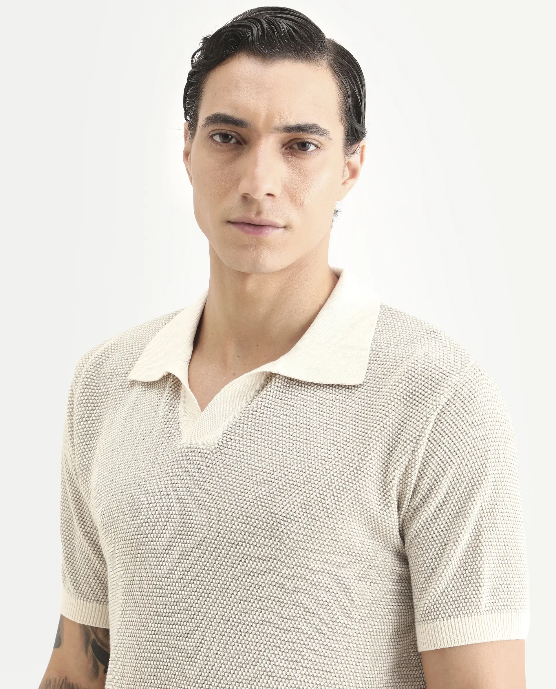 Rare Rabbit Men's Jordan Khaki Cotton Fabric Half Sleeve Regular Fit Textured Polo - Image 6