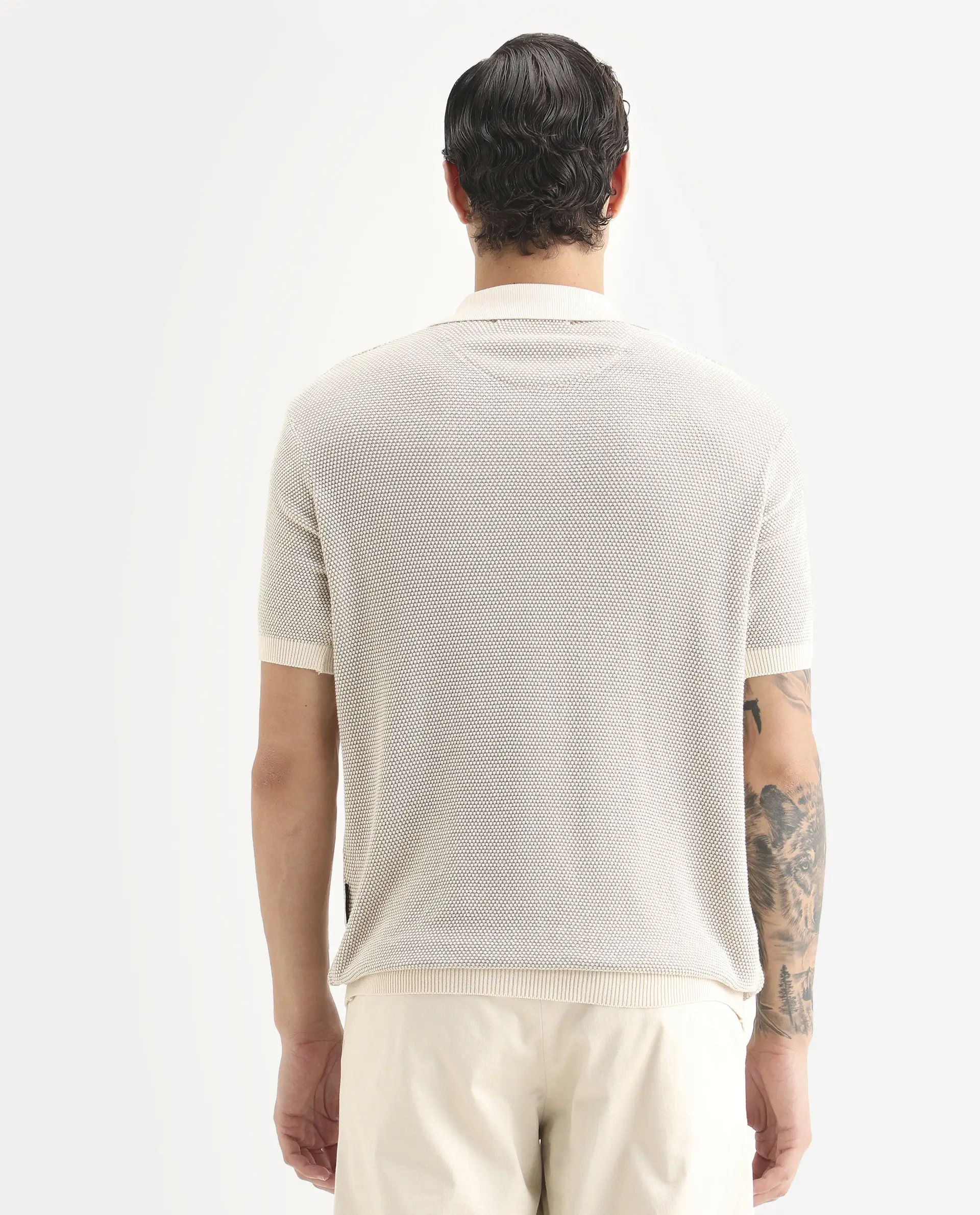 Rare Rabbit Men's Jordan Khaki Cotton Fabric Half Sleeve Regular Fit Textured Polo - Image 8