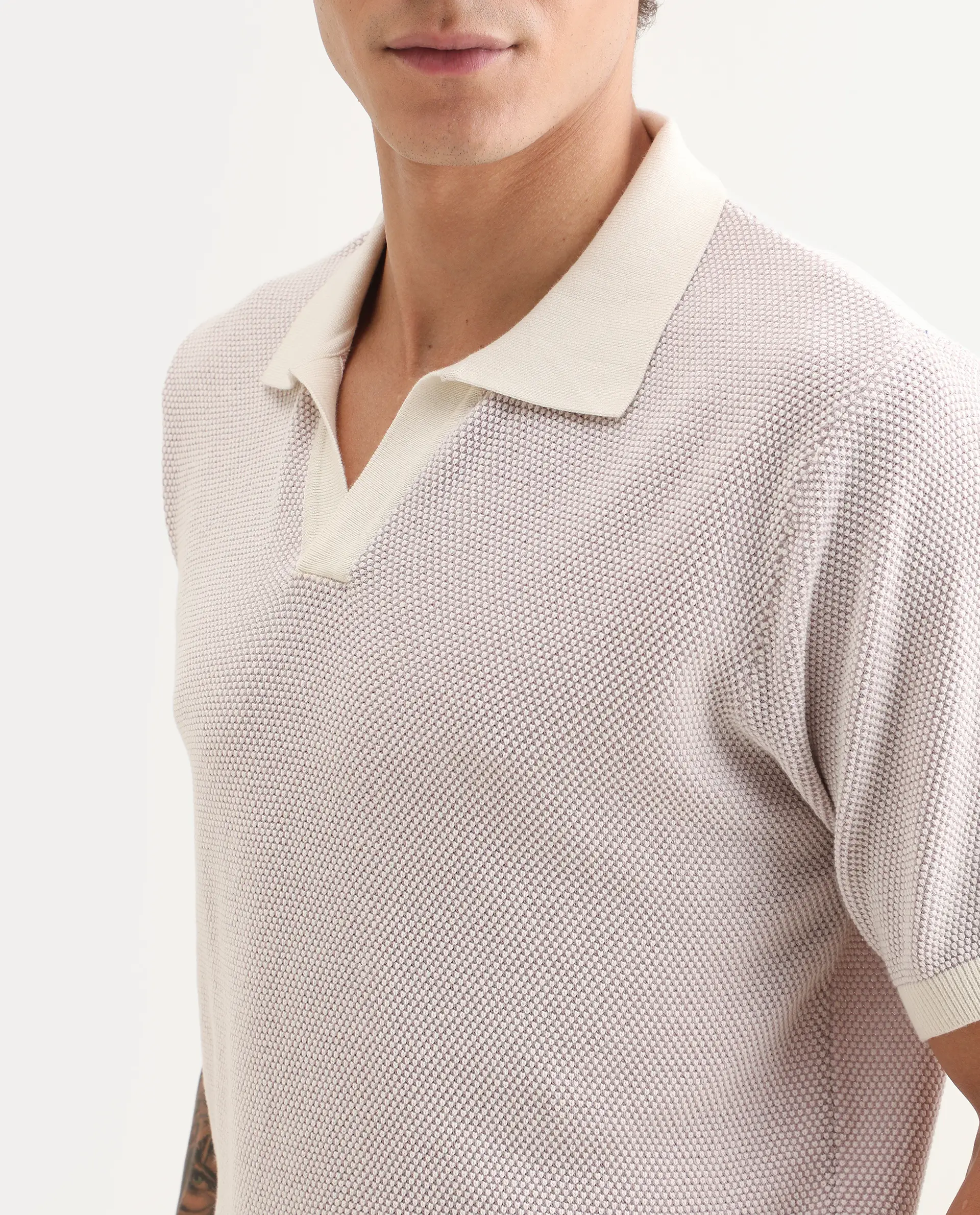 Rare Rabbit Men's Jordan Pastel Purple Cotton Fabric Full Sleeve Regular Fit Textured Polo - Image 3