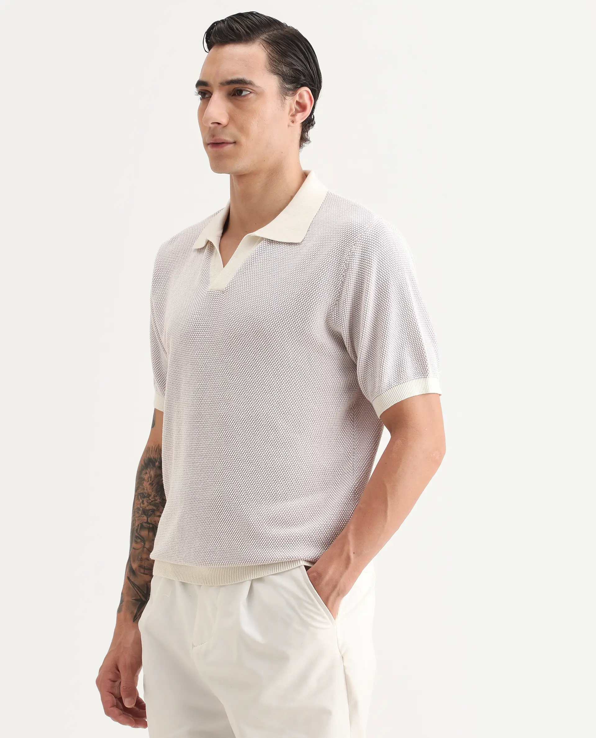 Rare Rabbit Men's Jordan Pastel Purple Cotton Fabric Full Sleeve Regular Fit Textured Polo - Image 7