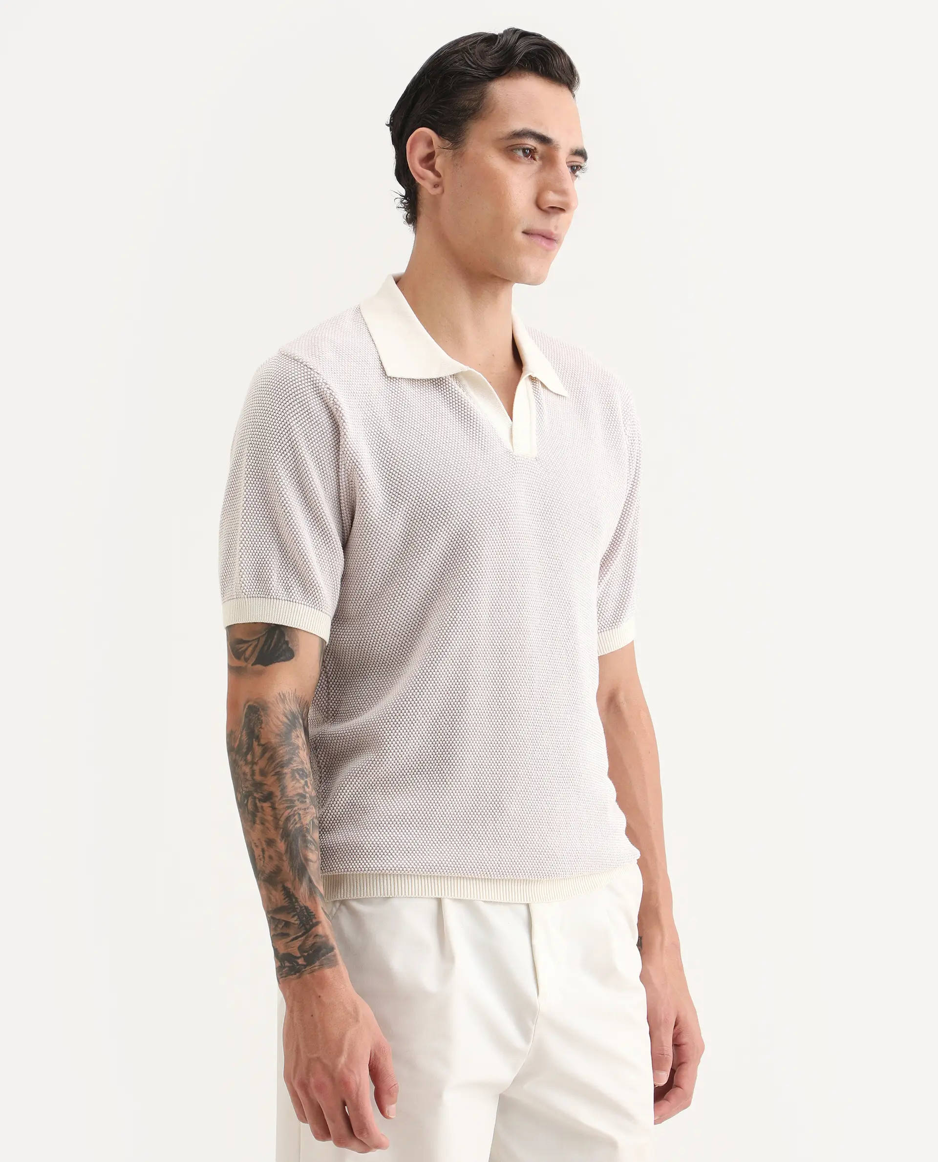 Rare Rabbit Men's Jordan Pastel Purple Cotton Fabric Full Sleeve Regular Fit Textured Polo - Image 8