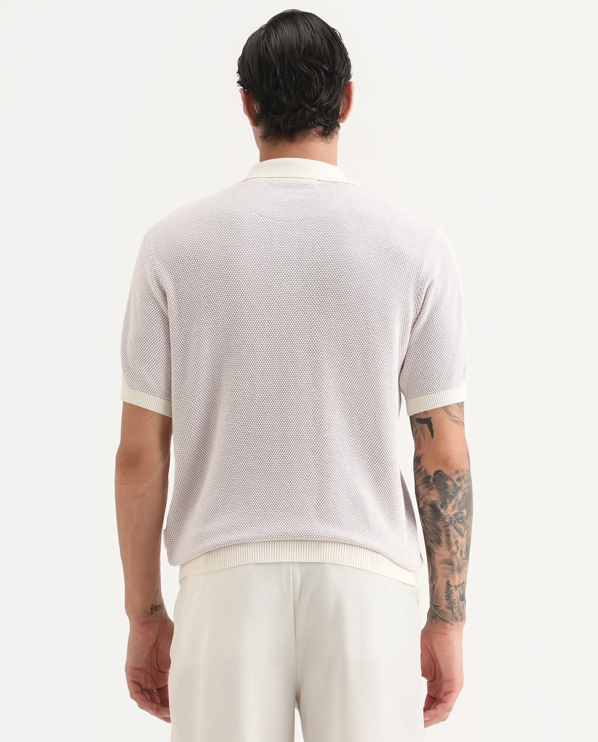 Rare Rabbit Men's Jordan Pastel Purple Cotton Fabric Full Sleeve Regular Fit Textured Polo - Image 9