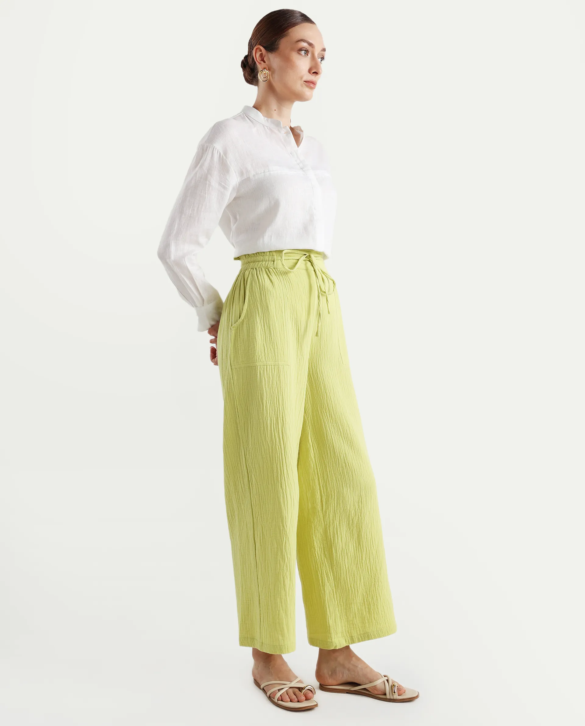 Rareism Women's Jorden B Flouroscent Cotton Blend Plain Ankle Length Wide Leg Trouser - Image 6